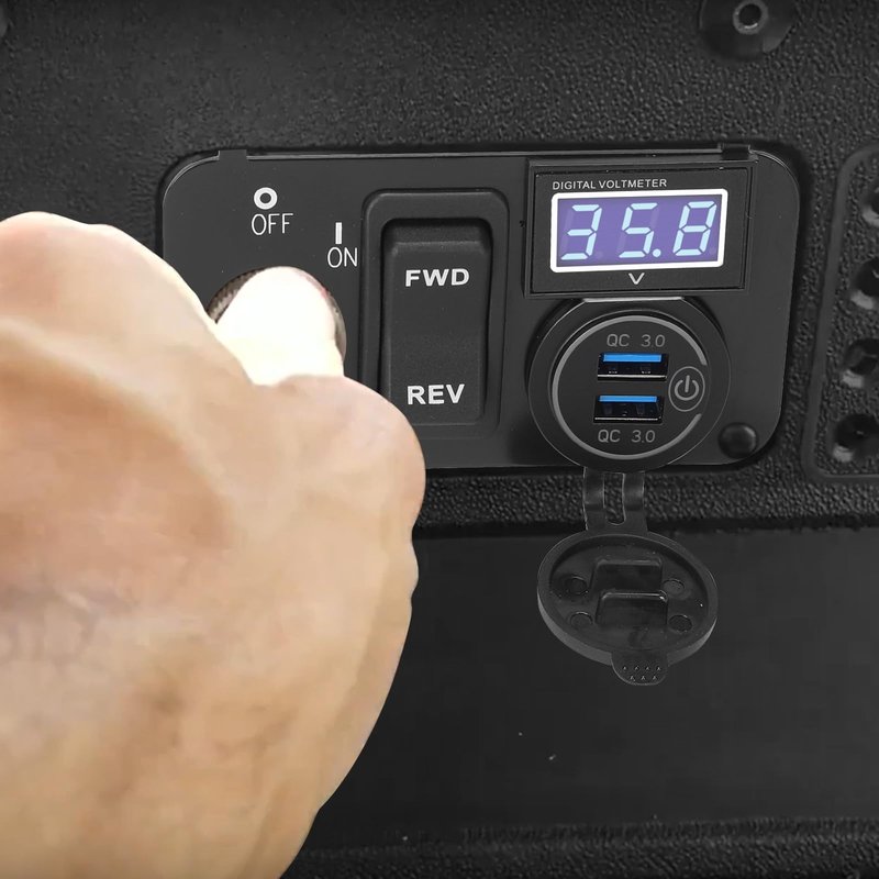 briidea 3 in 1 Multifunctional Integrated Panel with DC 17V-55V Dual QC3.0 USB Fast Charger Socket, LED Wide Range Voltmeter & Forward Reverse Switch, Compatible with EZGO TXT, PDS & Medalist