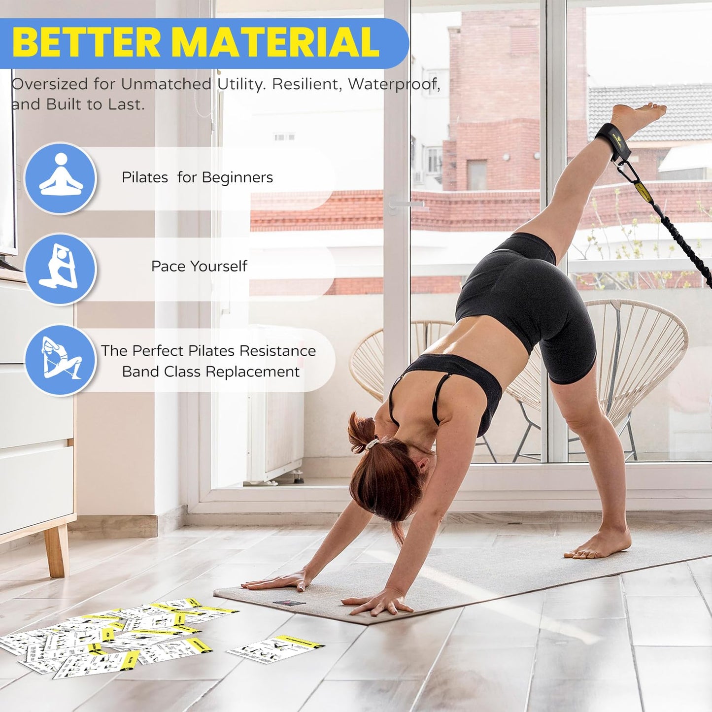 WOOTMIN Pilates Workout Cards - Your Ultimate Guide to Pilates Resistance Band Training at Home. Fitness Card Pack for Beginners, Includes Comprehensive Workout Routines.