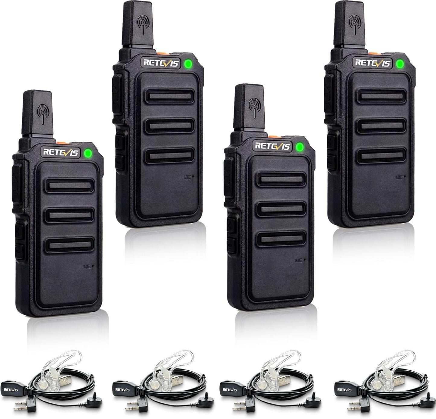 Retevis RT19 Walkie Talkie - Long Range 2 Way Radio with Earpiece & Mic | Compact Mini Design for Outdoor Use (4 Pack)