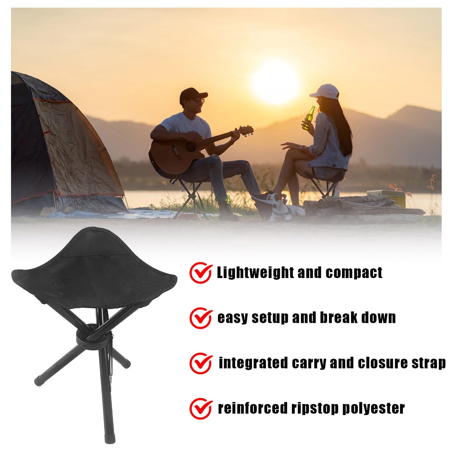 KKONHII Travel Folding Camping Stool, Outdoor Tripod Seat, Folding Camping Chairs,Fishing Chair for Camping Party Mountaineering Picnic Beach Garden Lawn