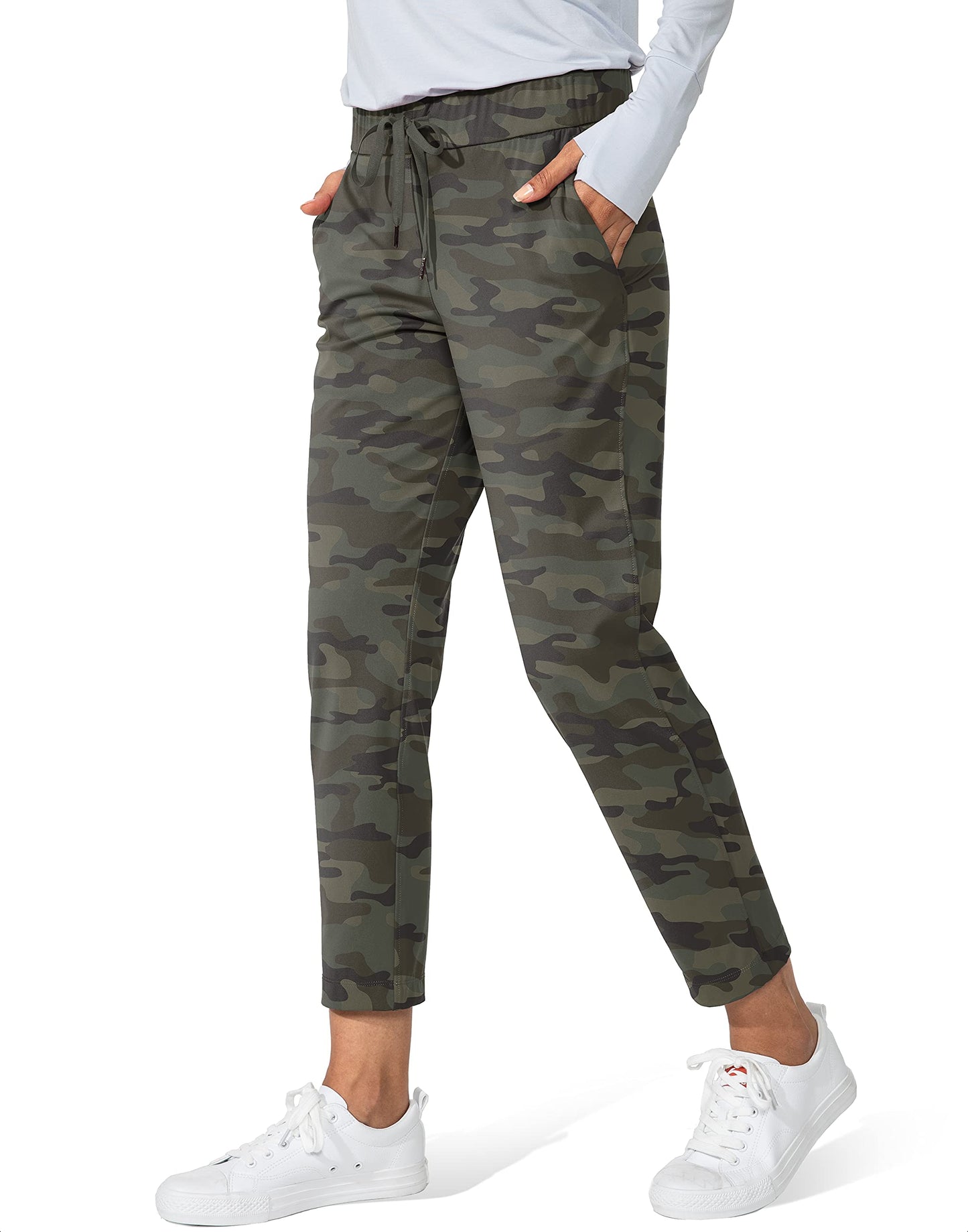 G Gradual Women's Pants with Deep Pockets 7/8 Stretch Sweatpants for Women Athletic, Golf, Lounge, Work (Green Camo, X-Large)