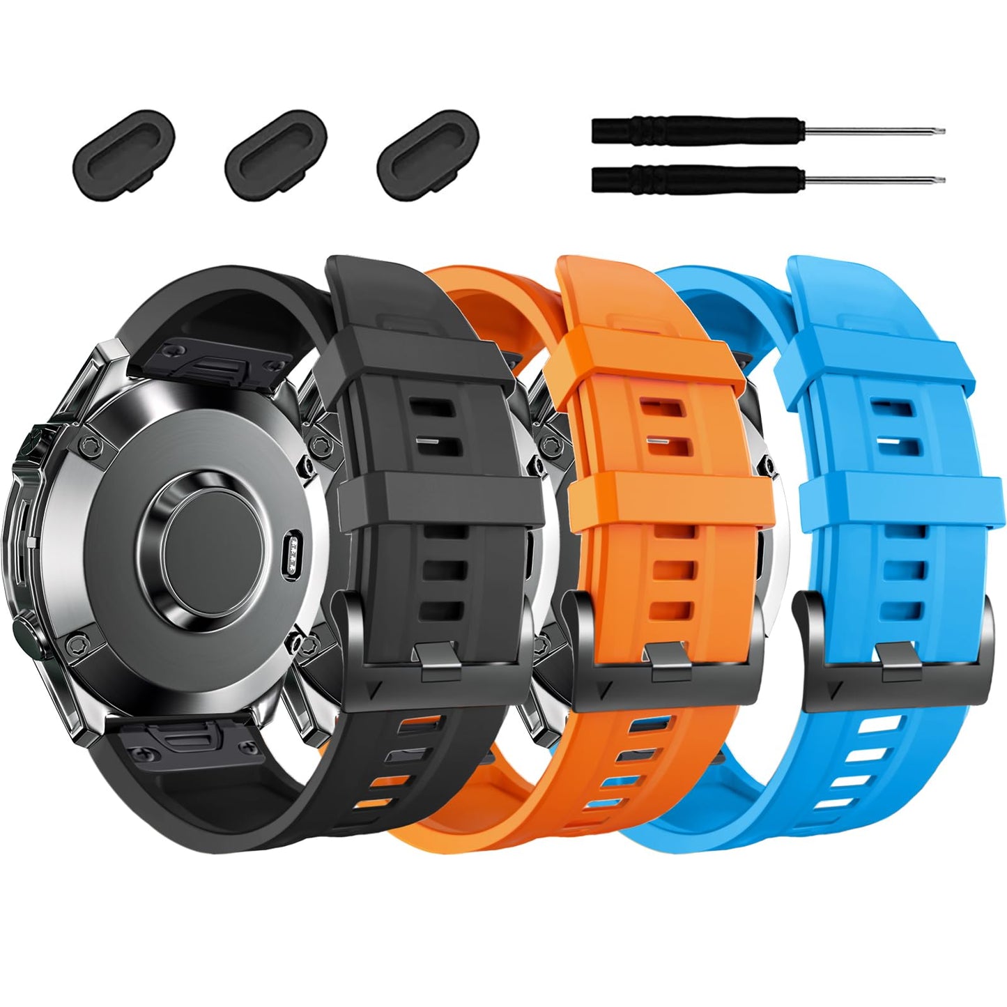 ZPJPPLX 26mm for GARMIN Fenix 7X Band, Fenix 6X Pro Fenix 5X Plus Watch Strap Descent Mk2i MK3i 51mm Silicone Wristband Fenix 6X Fenix 3 Smartwatch WristBand，3pack B