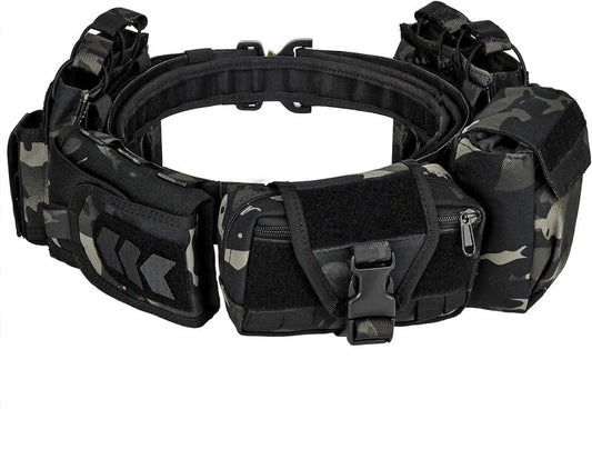Tactical Battle Belts for Men - Heavy Duty Quick Release Airsoft Belt with 7 Pouches | Adjustable Size