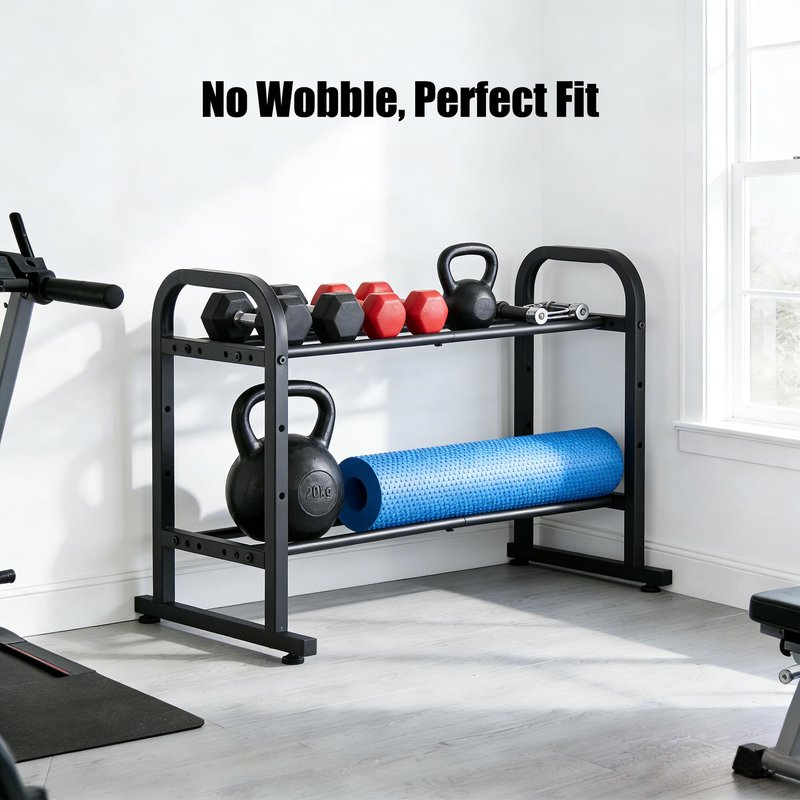 2-Tier Heavy Duty Dumbbell Rack, 180 Lbs Per Shelf Capacity, Adjustable Width Height Stand for Large Hex Dumbbells, Home Gym & Garage Storage (Rack Only)