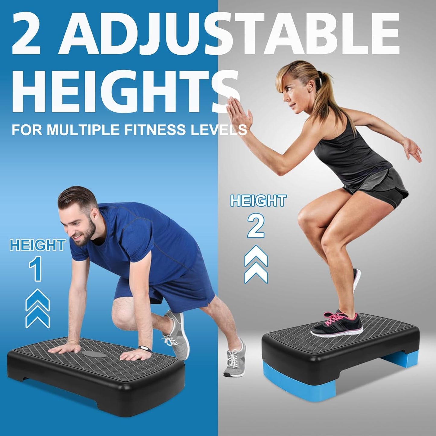 Adjustable Aerobic Step Platform - 18'' Fitness Stepper with 2 Risers | Home Gym Cardio & Strength Training