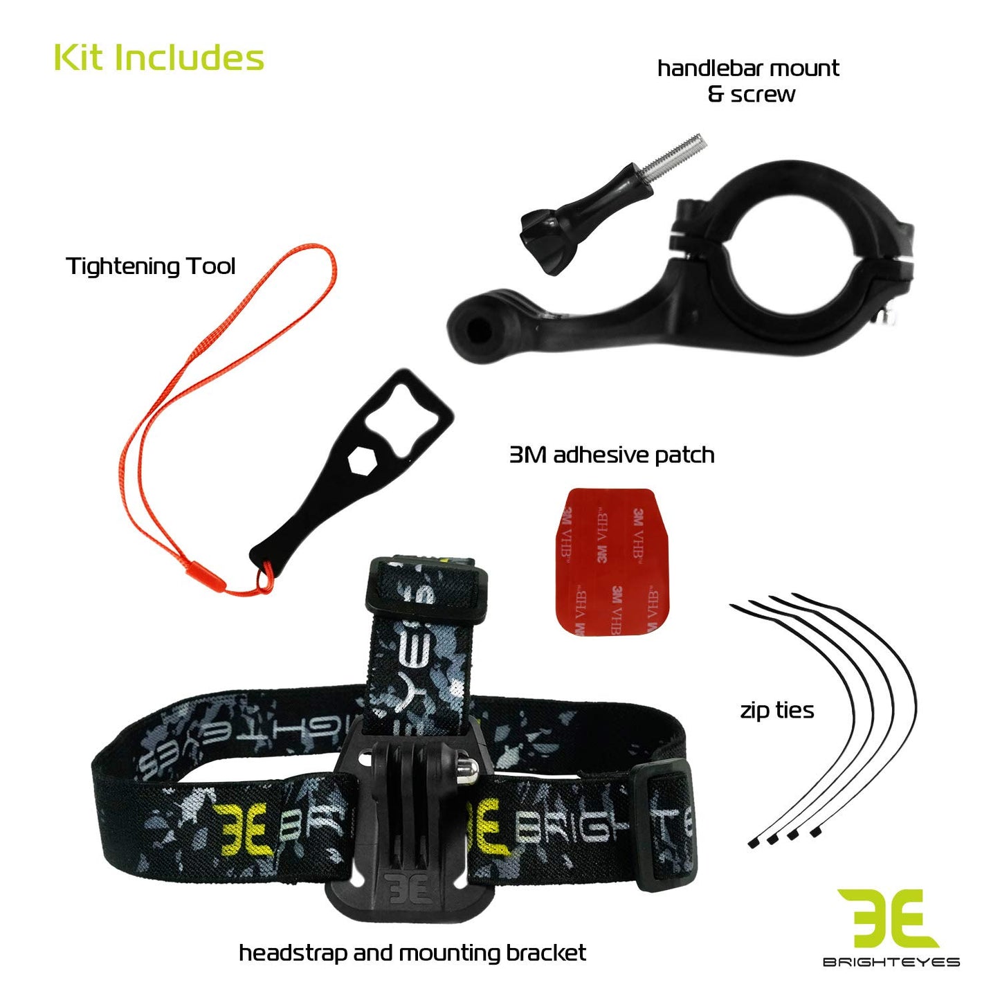 Bright Eyes - Mounts Compatible with Action Cameras, for 1200 (Blaze),1600 (Helios) & 1800 (Stamina) Lumen Bike Lights. Also Fits All Other Similar Lights (Lights not Included).