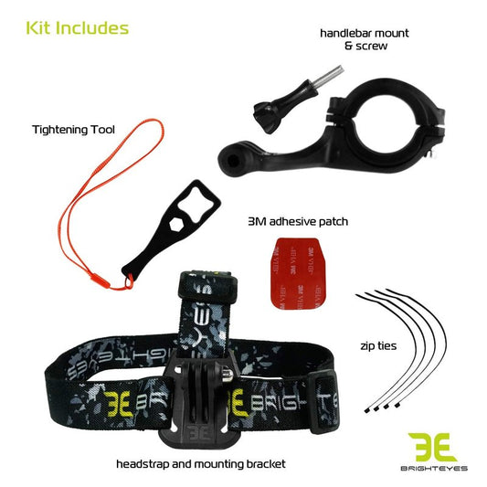 Bright Eyes - Mounts Compatible with Action Cameras, for 1200 (Blaze),1600 (Helios) & 1800 (Stamina) Lumen Bike Lights. Also Fits All Other Similar Lights (Lights not Included).