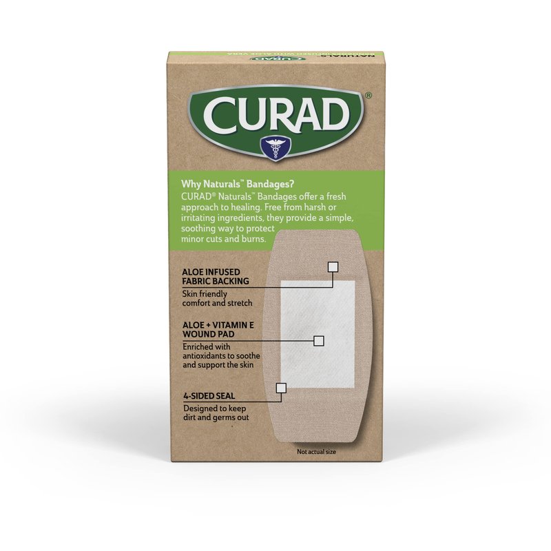 CURAD Naturals Aloe Vera & Vitamin E Bandages 2" x 4", Individually Wrapped Sterile Bandage, First Aid Kit Essential, Protects Scrapes and Cuts, Absorbent and Self-Adhesive, 8-Count-4 Boxes