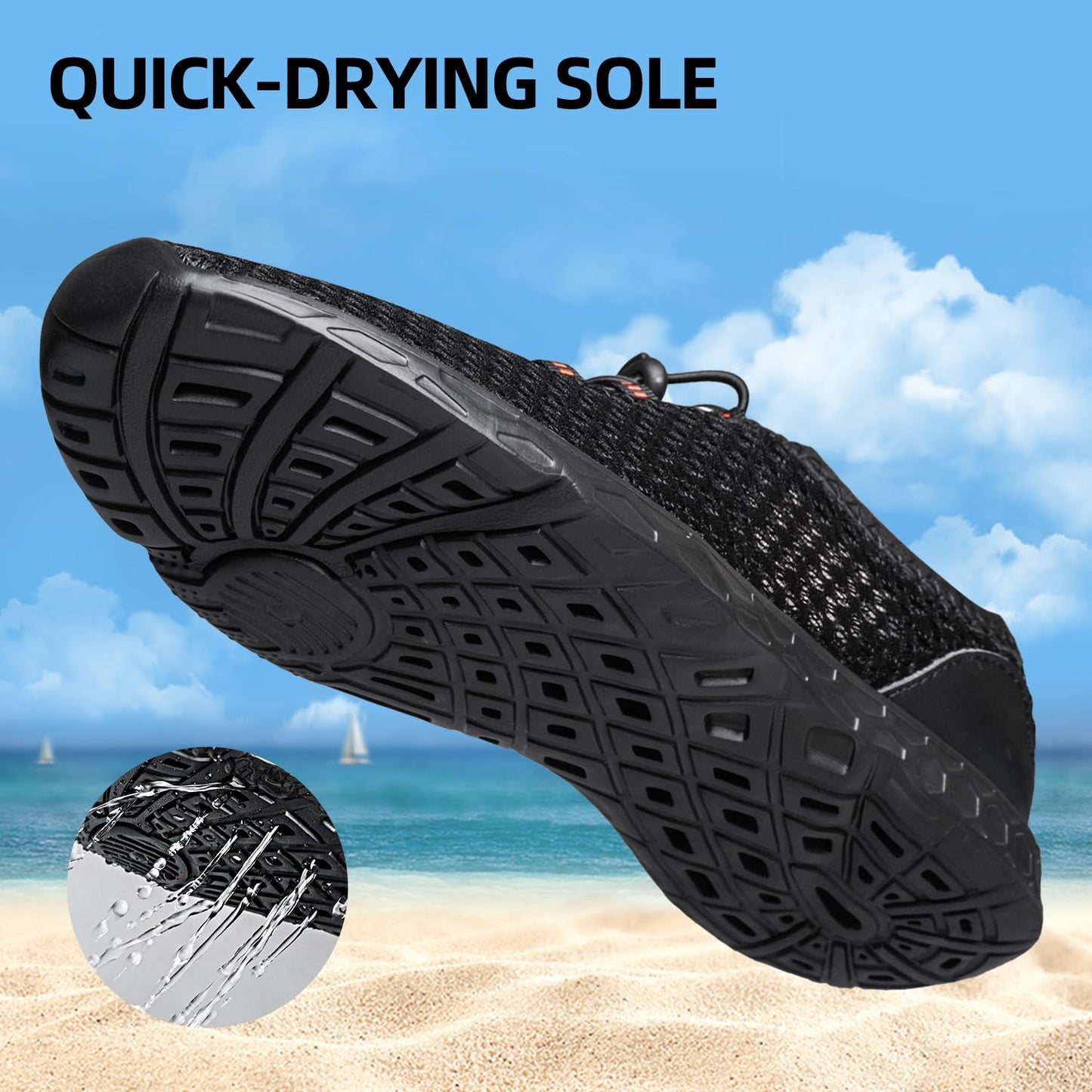 DOUSSPRT Men's Water Shoes Quick Drying Sports Aqua Shoes AllBlack Size 11