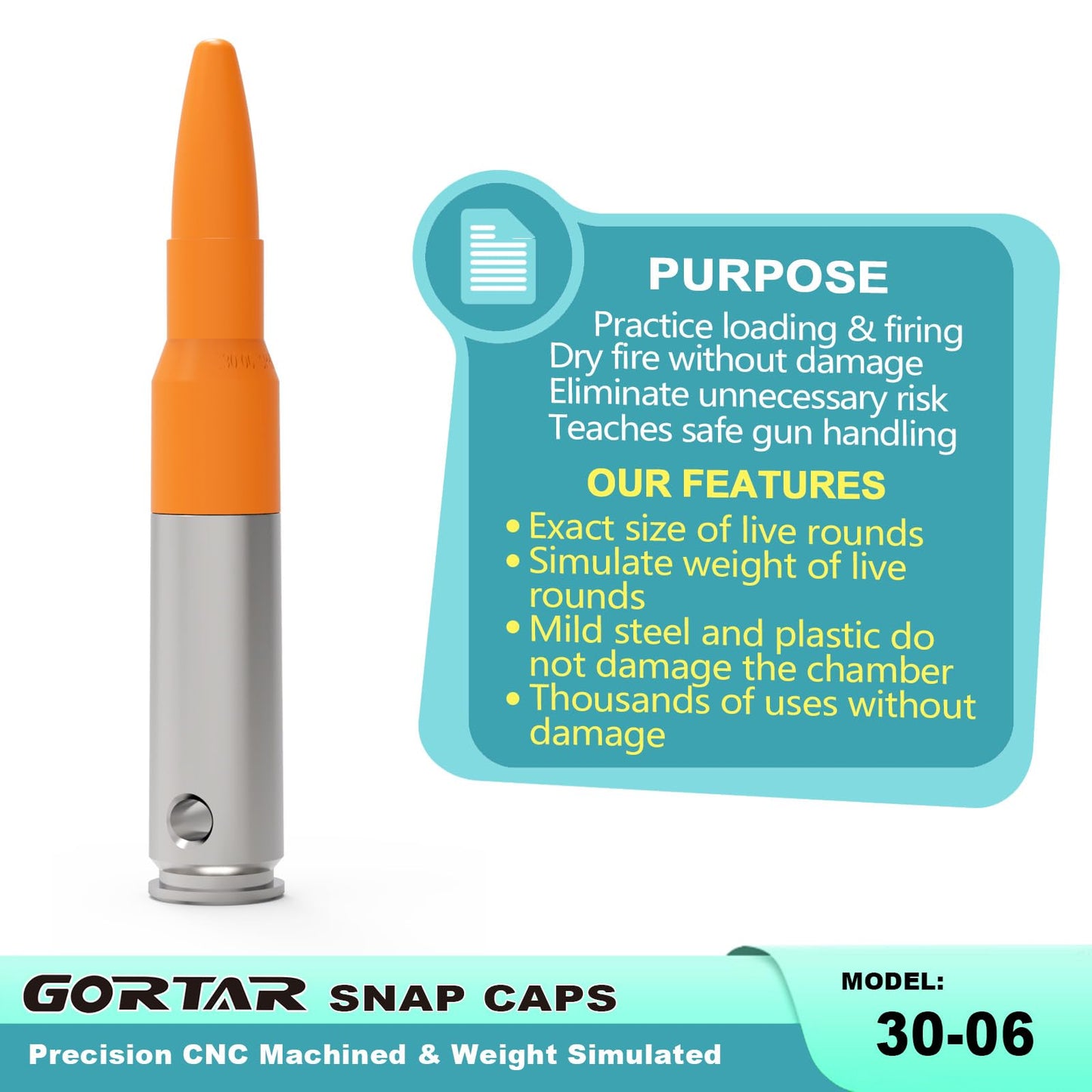 GORTAR 3006 Snap Caps Training Dummy Rounds Practice Safe Loading Firing Close to Real Weight -6 Pcs