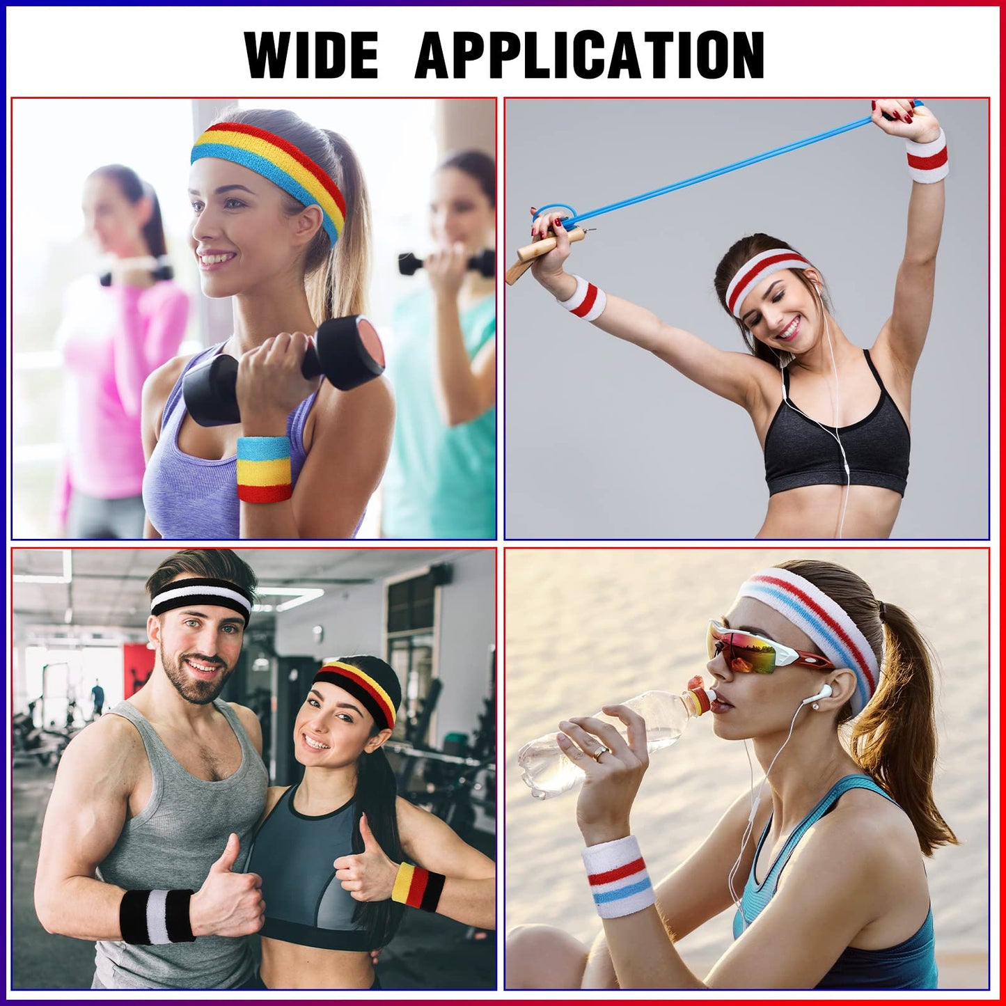 17 Pack Striped Sweatband Set Sports Headband Wristband Set Polyester Cotton Sweat Bands Sweat Wrist Bands Sweat Absorbing Head Band for Men Women Kids Boys Girls Workout Basketball Soccer Costume