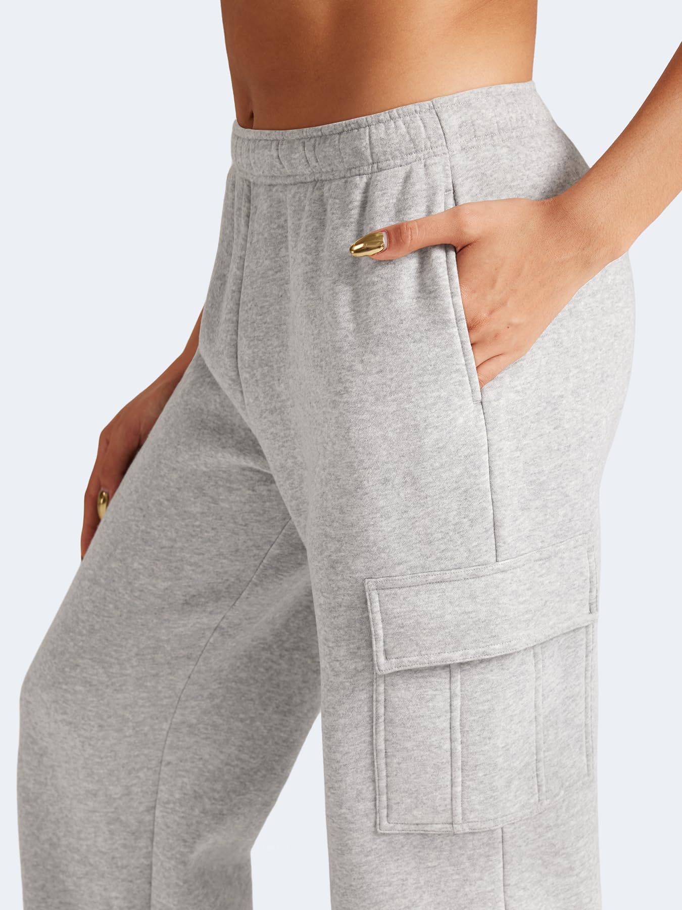 YEOREO Sweatpants Womens Cargo Pants Fleece Lined Wide Leg Joggers Baggy Drawstring Nairi Sweat Pants with Pockets Slate Gray M