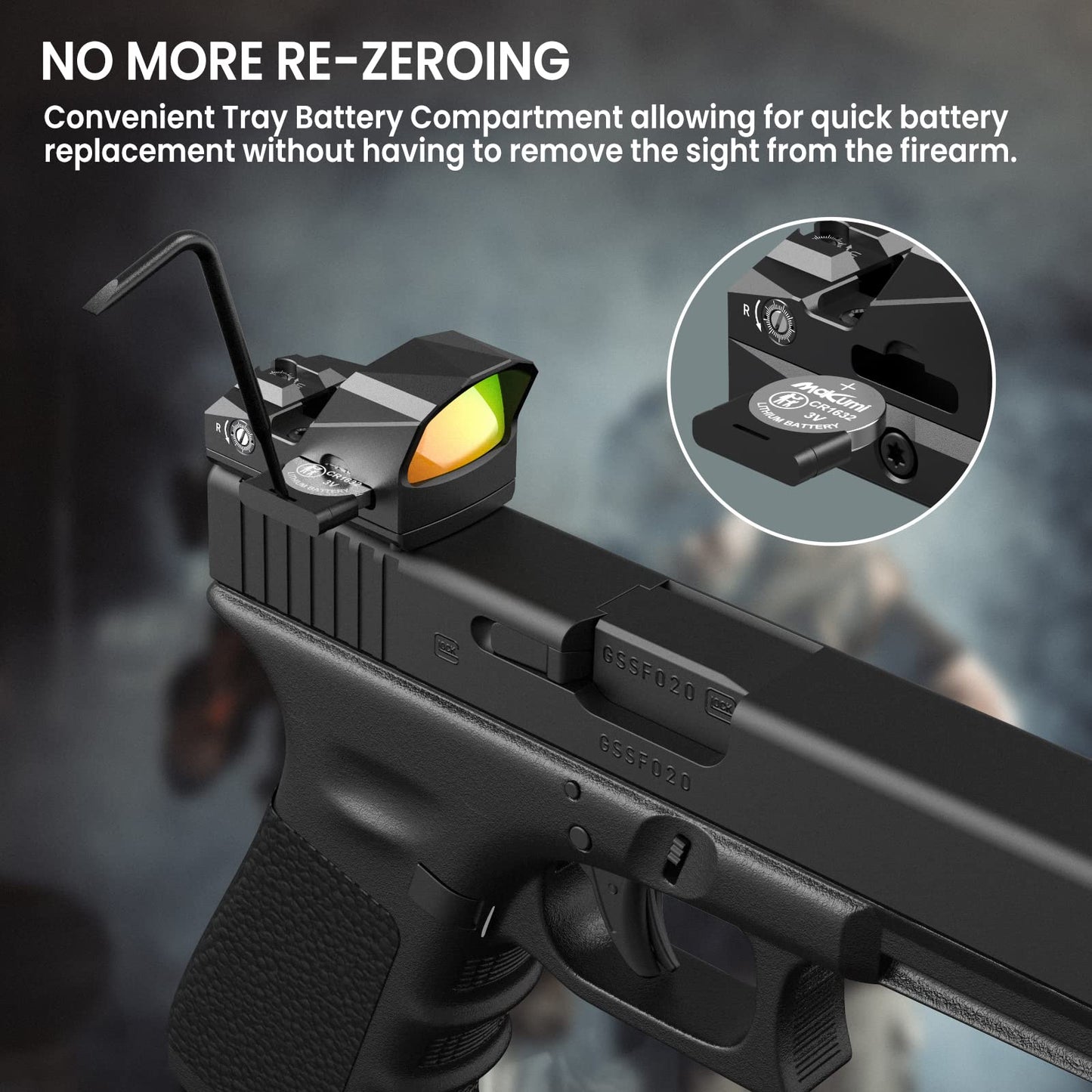 VOTATU PMD504-R Multiple Reticle Red Dot Sight Compatible with RMR Footprint and Picatinny Mount - Shake Awake 1x24mm Micro Reflex Sight 2 MOA Dot 62 MOA Circle Optic