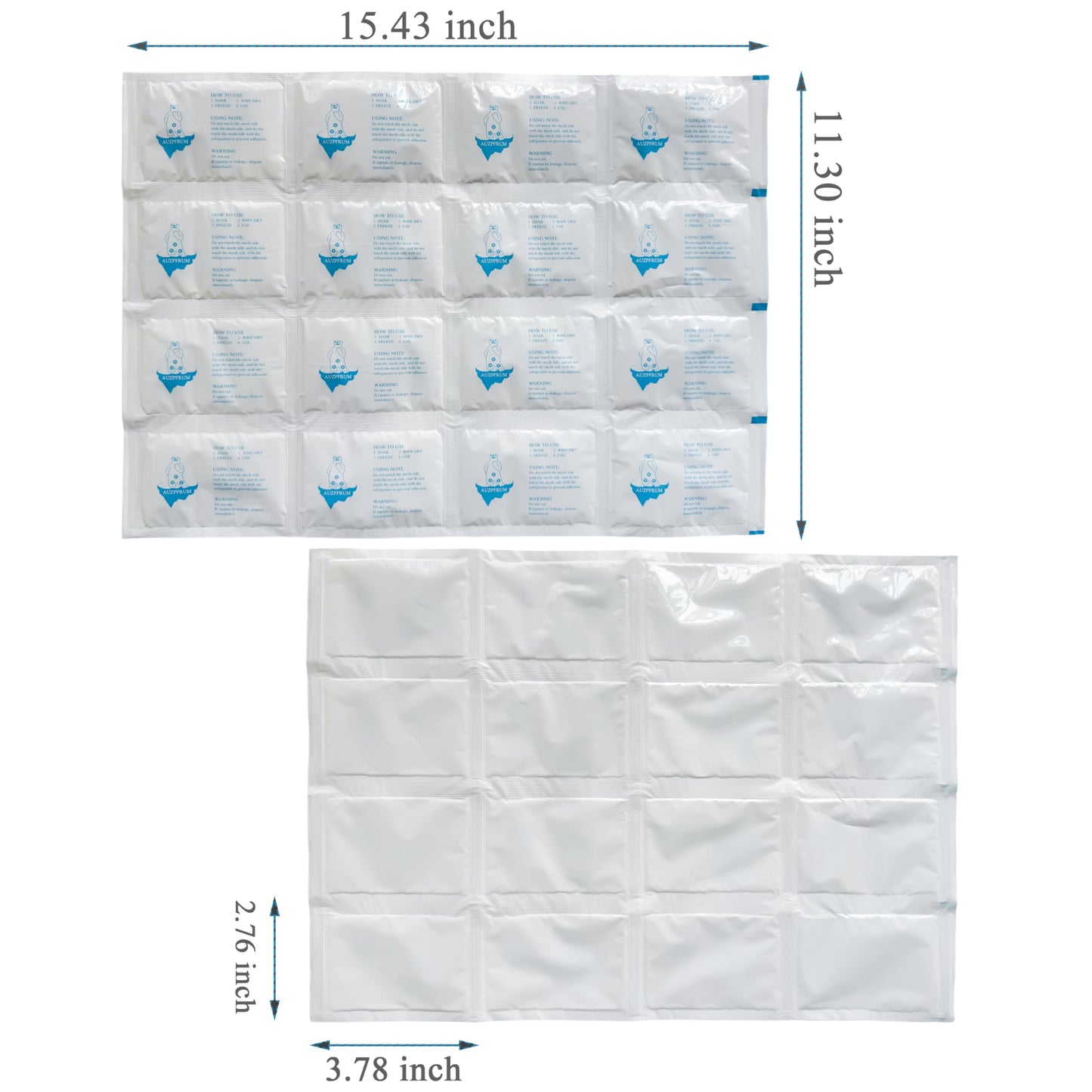 AUZPFRUM Dry Ice Packs for Shipping | 24+ Hour Long Lasting Cold Ice Pack for Coolers | 3 Sheets - 48 Cells | Soak for 25-35 minutes - Expand - Dry - Use after Frozen | Reusable Freezer Block for Food