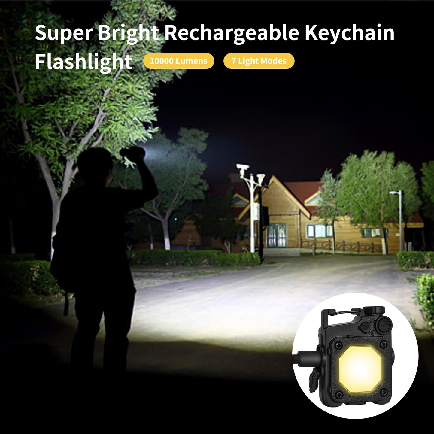 woekwo Cob Keychain Flashlight, 6 Light Modes 1500 Lumen, 2Pcs Mini Keychain Work Light, Small Flashlight Rechargeable with Bracket and Screwdriver, Emergency Light for Camping and Hiking