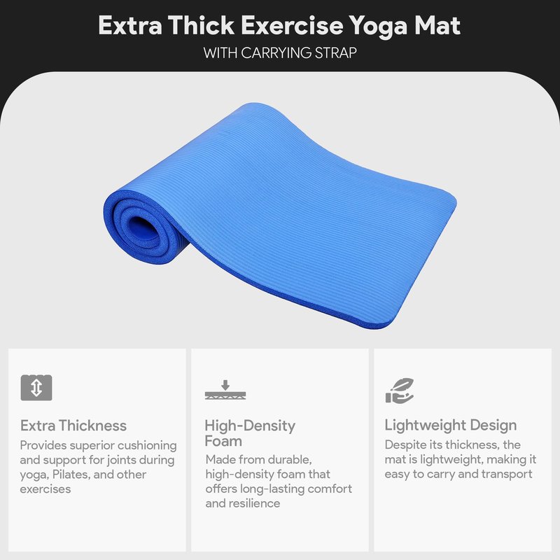 Yoga Mat 1-Inch Extra Thick High-Density Exercise Mat with Non-Slip Surface & Carry Strap for Men & Women Tear-Resistant Pilates Workout Mat for Home Gym, Floor Fitness, Deep Wine