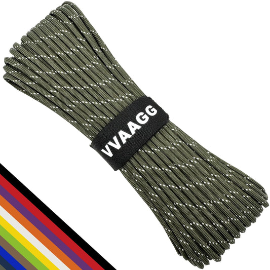 VVAAGG Reflective Paracord Rope 100FT, 7 Strand Nylon para Cord Lanyard Utility 550 Parachute Cord, 4mm Thin Tent Rope for Outdoor Camping Hiking (OD Green)