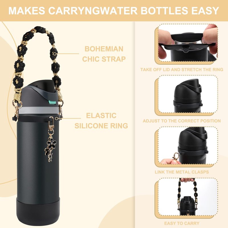 3tyto Comprehensive Compatible Owala Accessories Set: Silicone Boot for 24oz & 32oz Bottles, Water Bottle Handle Strap, Charms, Compatible Owala FreeSip (Green, 24 oz)