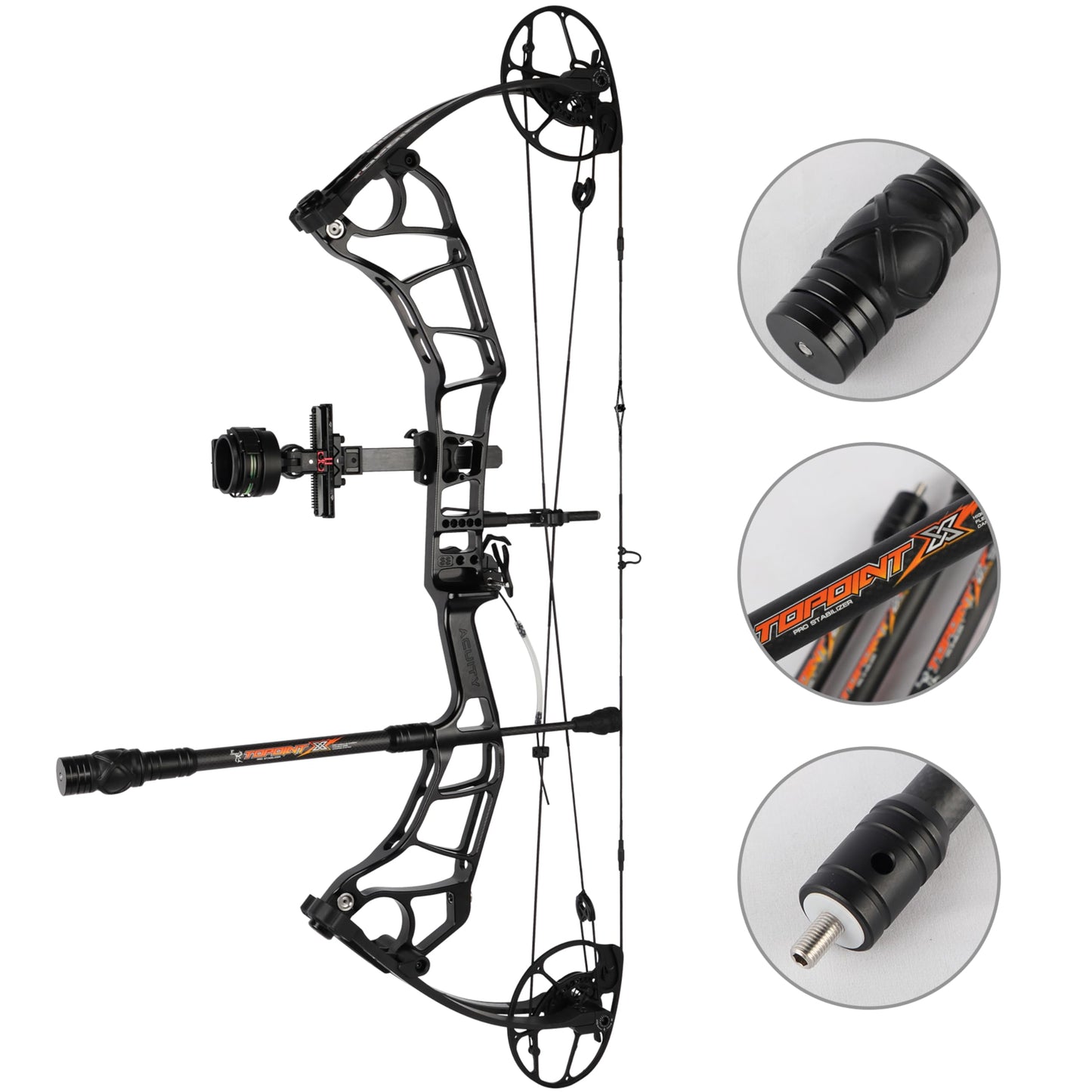 ZSHJGJR Archery Bow Stabilizer Bar 8",10",12", 15" for Compound Bow, 3K Carbon Fiber Body Flexible Core, Damping System and Weights Kit for Vibration Reduction (10 Inch)