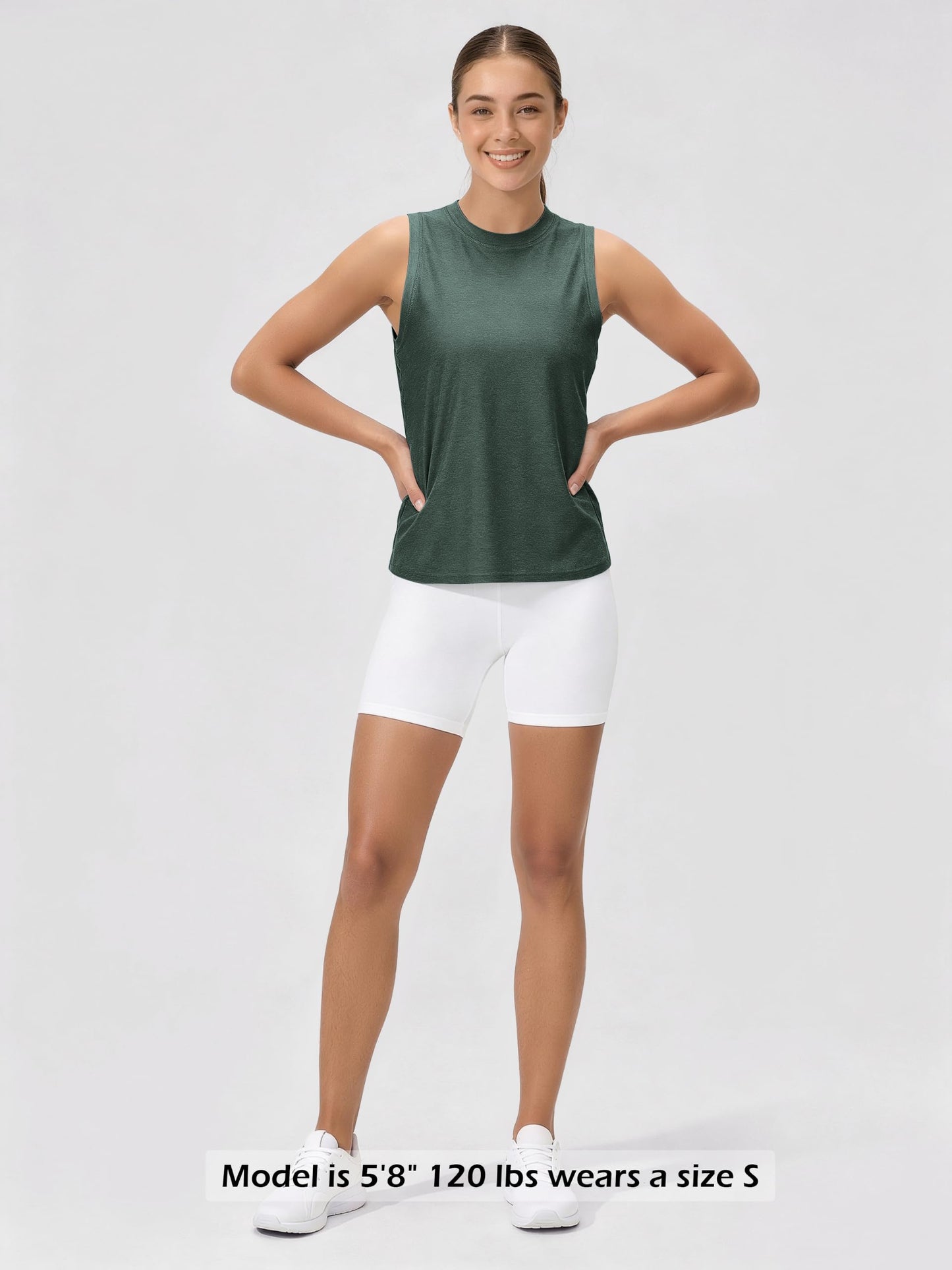 ODODOS Women's Performance Tank Ultra Soft odSTRATUM Tech Sleeveless Tee Shirts High Crew Neck Pullover Top, Aspen Heather, X-Large