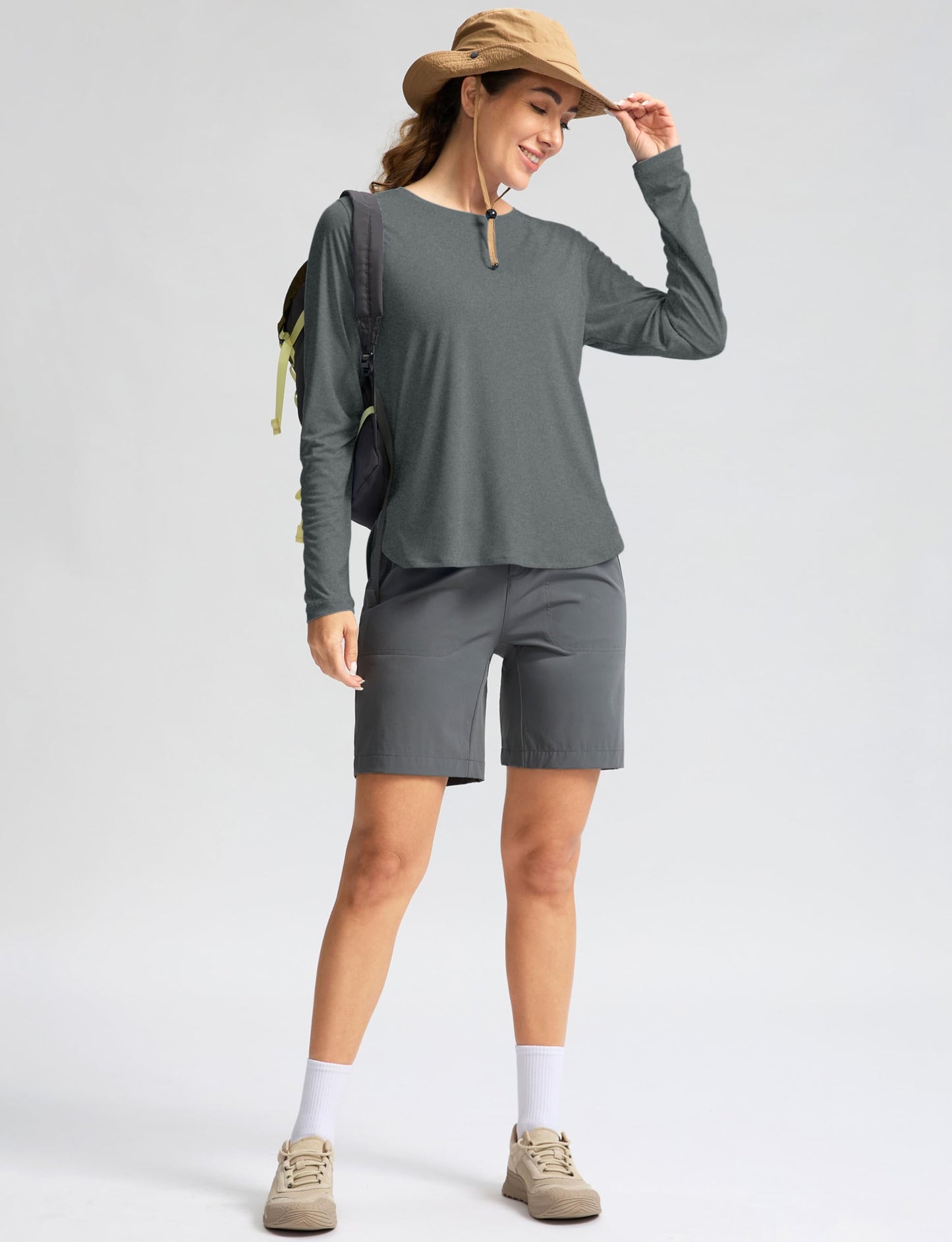 Women's Sun Shirts UPF 50+ Long Sleeve UV Protection Shirt Lightweight Quick Dry Workout Hiking Tops for Women(Heather Grey,XXL)