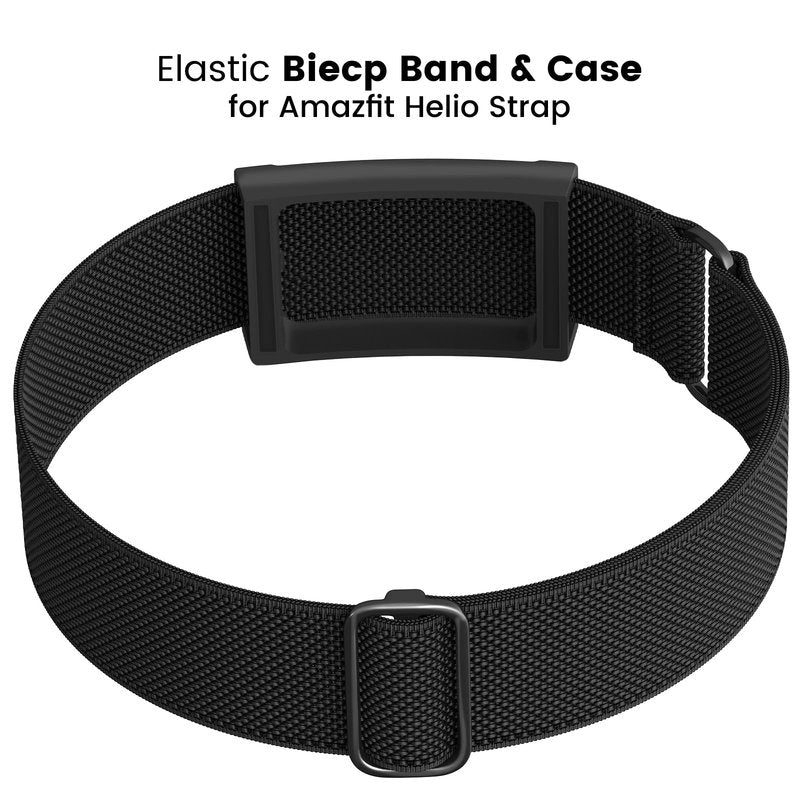 BlikWyt Elastic Bicep Band for Amazfit Helio, Flexible Arm & Ankle Strap with Integrated Protective Holder, Soft Breathable Adjustable Solo Loop for All-Day Wear (Black)