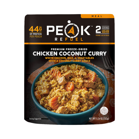 Peak Refuel Chicken Coconut Curry | Freeze Dried Backpacking and Camping Food | Amazing Taste & Quality | High Protein | Real Meat | Quick Prep (2 Serving Pouch)