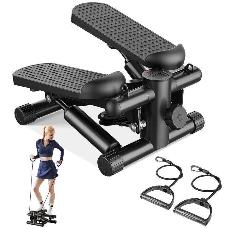 Sweetcrispy Mini Stair Steppers with Resistance Bands for Exercise at Home, Portable Exercise Twist Stepper Machine for Full Body Workout, 300LBS Capacity