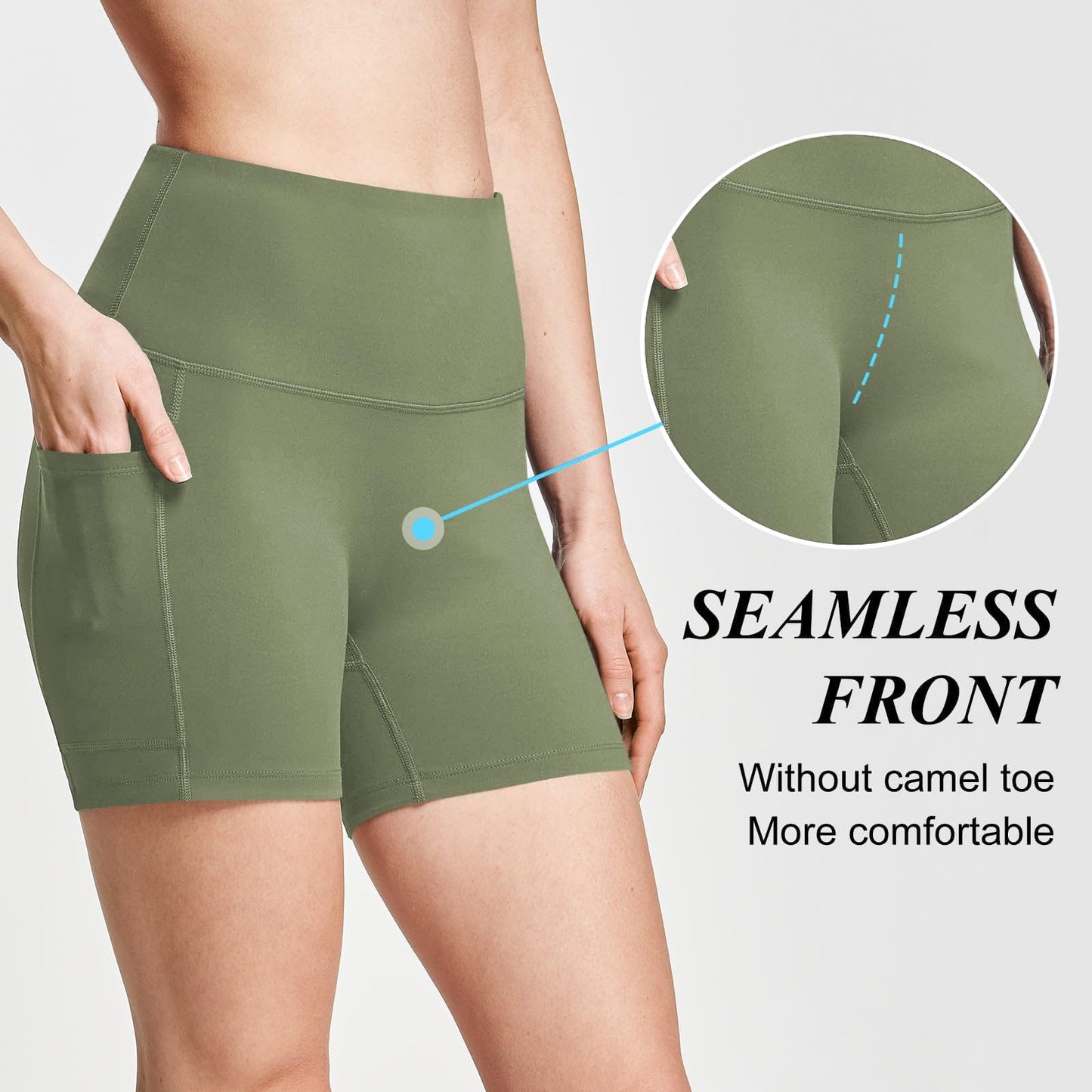 baleaf Biker Shorts Women Yoga Gym Workout Spandex Running Volleyball Tummy Control Compression with Pockets Soft 5" Navy Green XS