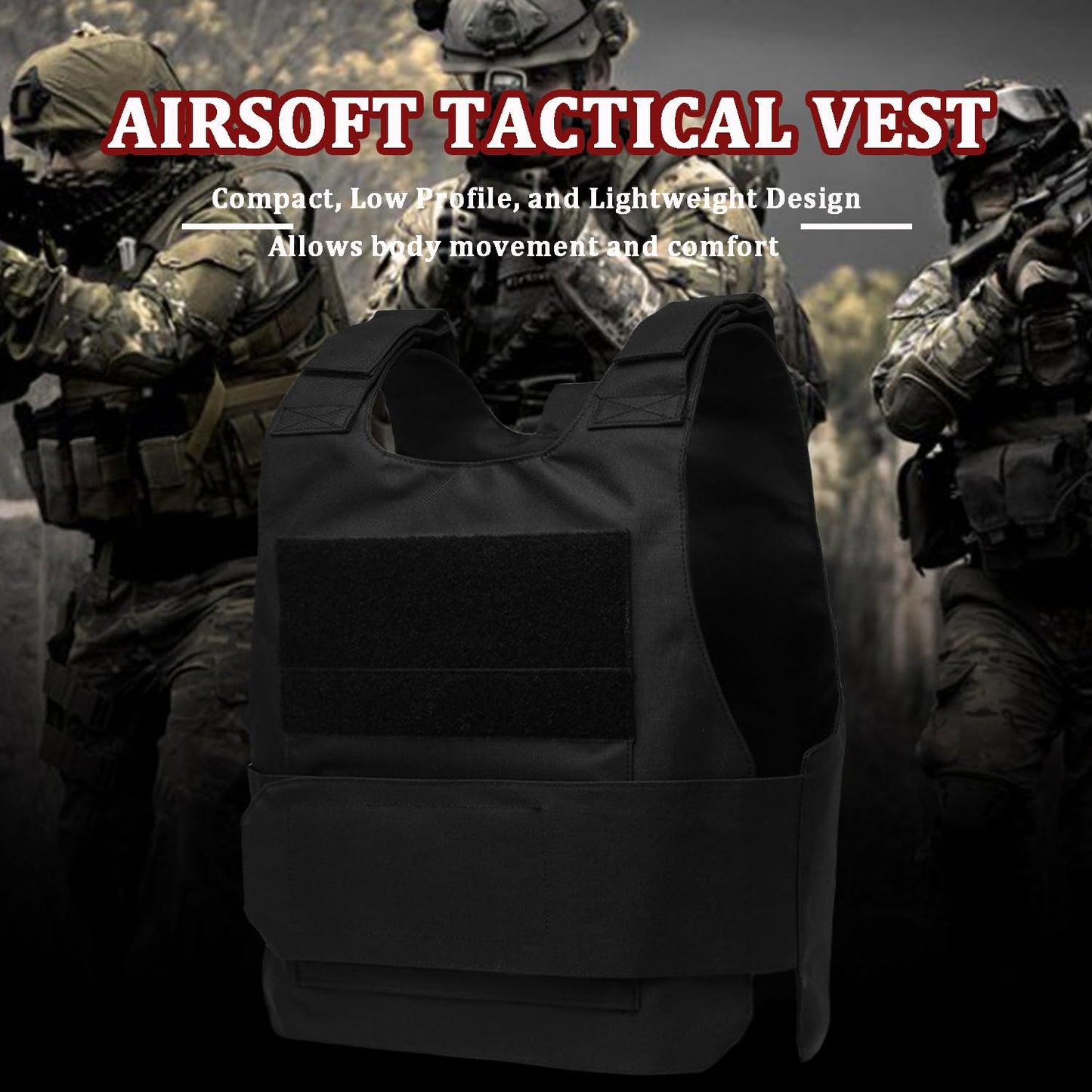 Favuit Tactical Vest for Men, Adjustable Airsoft Paintball Training Vest Lightweight Breathable Outdoor Cosplay Game Costume (M)