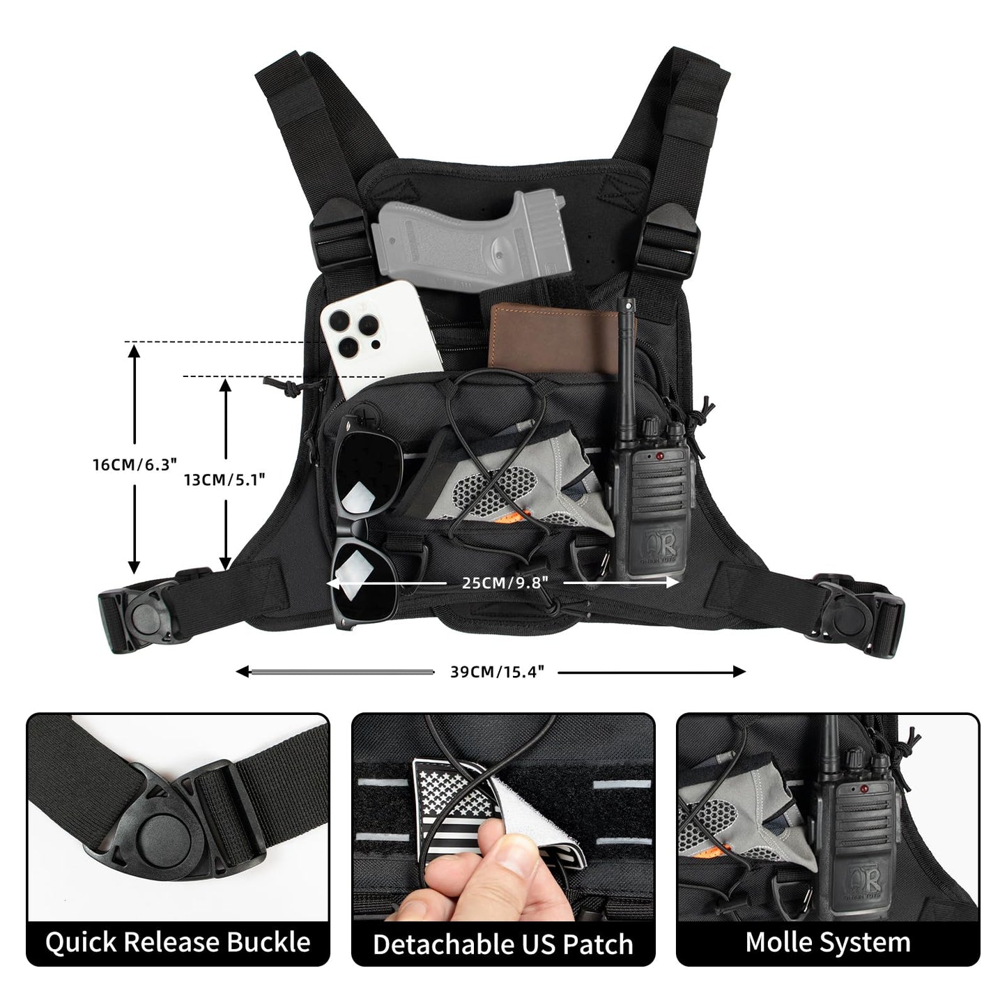 Outdoor Sports Chest Bag for Men with Phone Holder, Breathable Running Chest Pack Fits Most Pistols,EDC Travel Running Vest Pouch, Tactical Chest Bag for Hiking, Workout, Cycling and Walking Dog Women