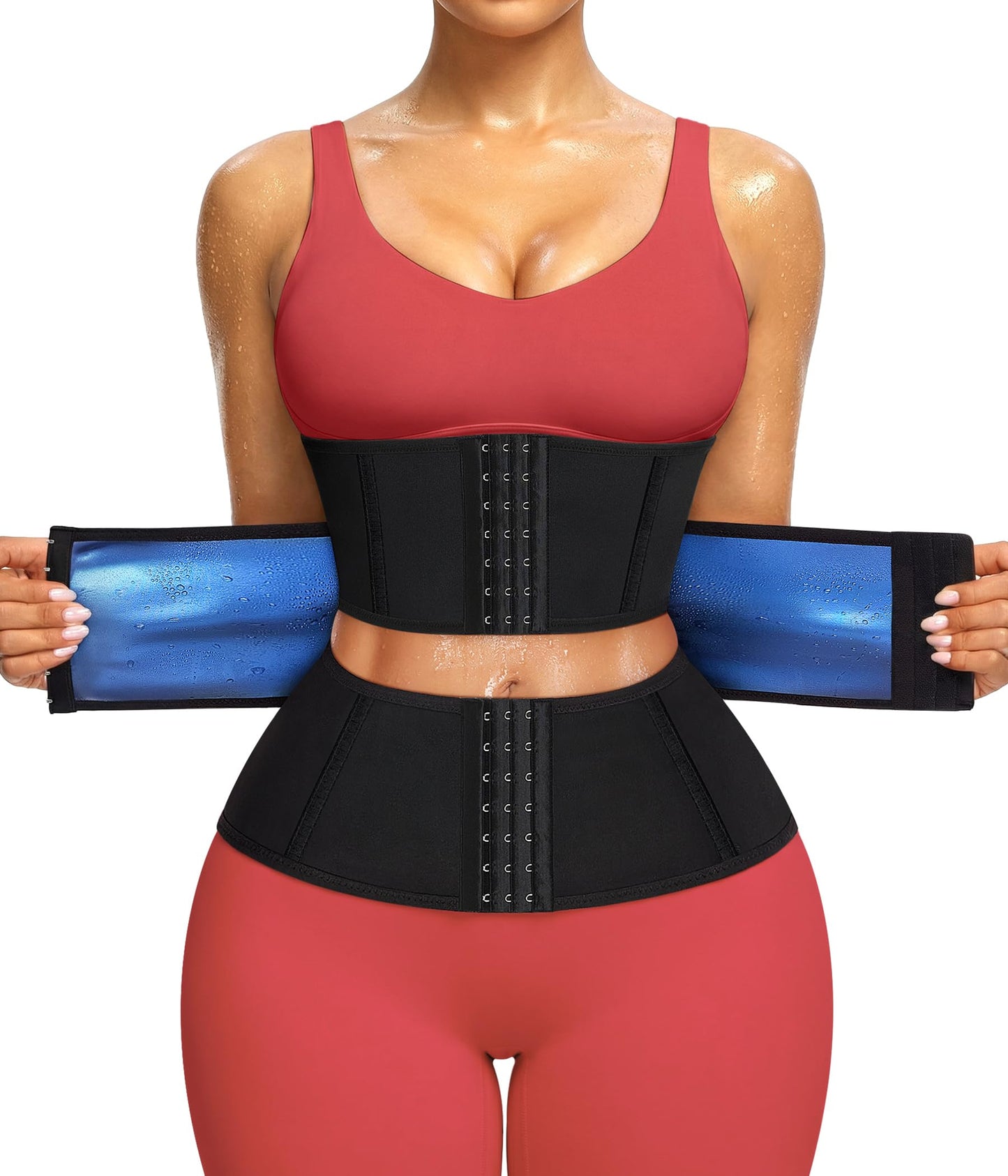 Junlan Waist Trainer for Women Belly Fat Sweat Band Cincher Waist Trimmer Tummy Sweat Belt Stomach Wrap Sauna Suit Binder Corset, Black M