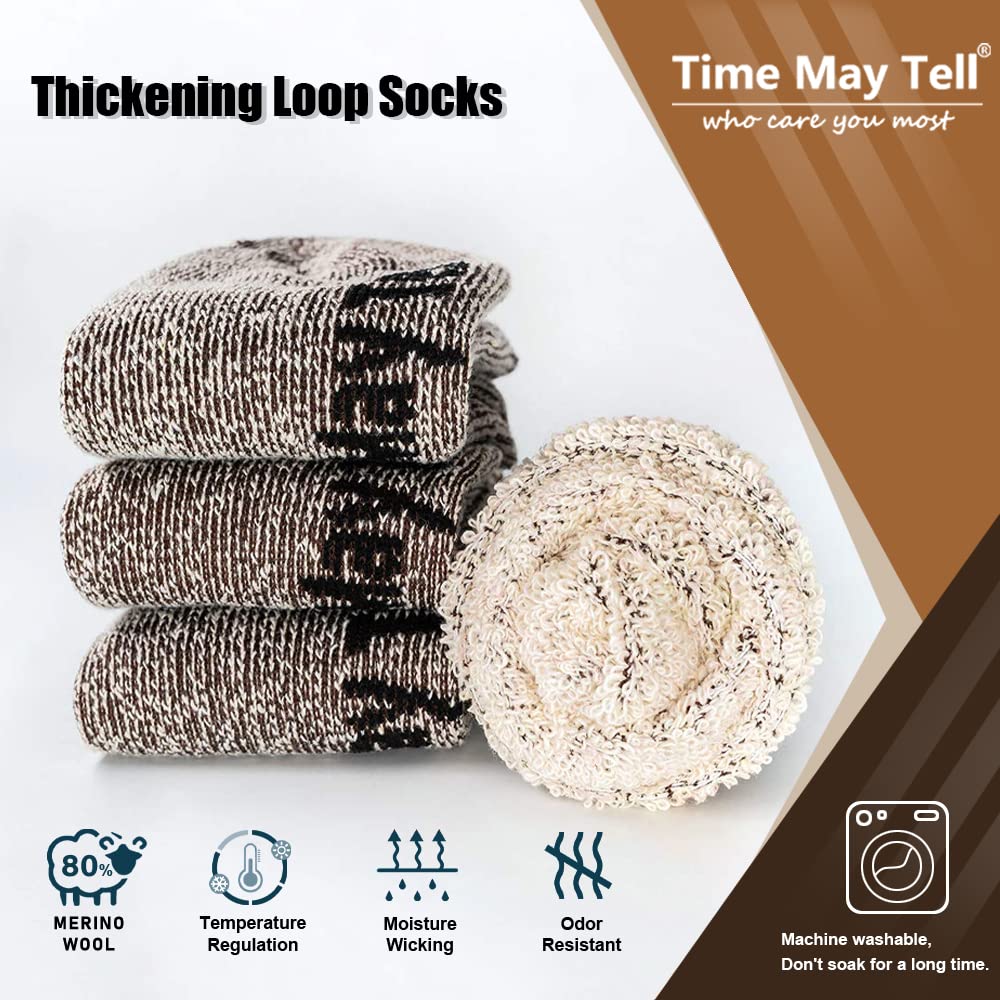 Time May Tell Men&Women Merino Wool Hiking Cushion Socks Pack(2Dark Grey,Light Grey,Brown(4 pairs), US Size 9~13)