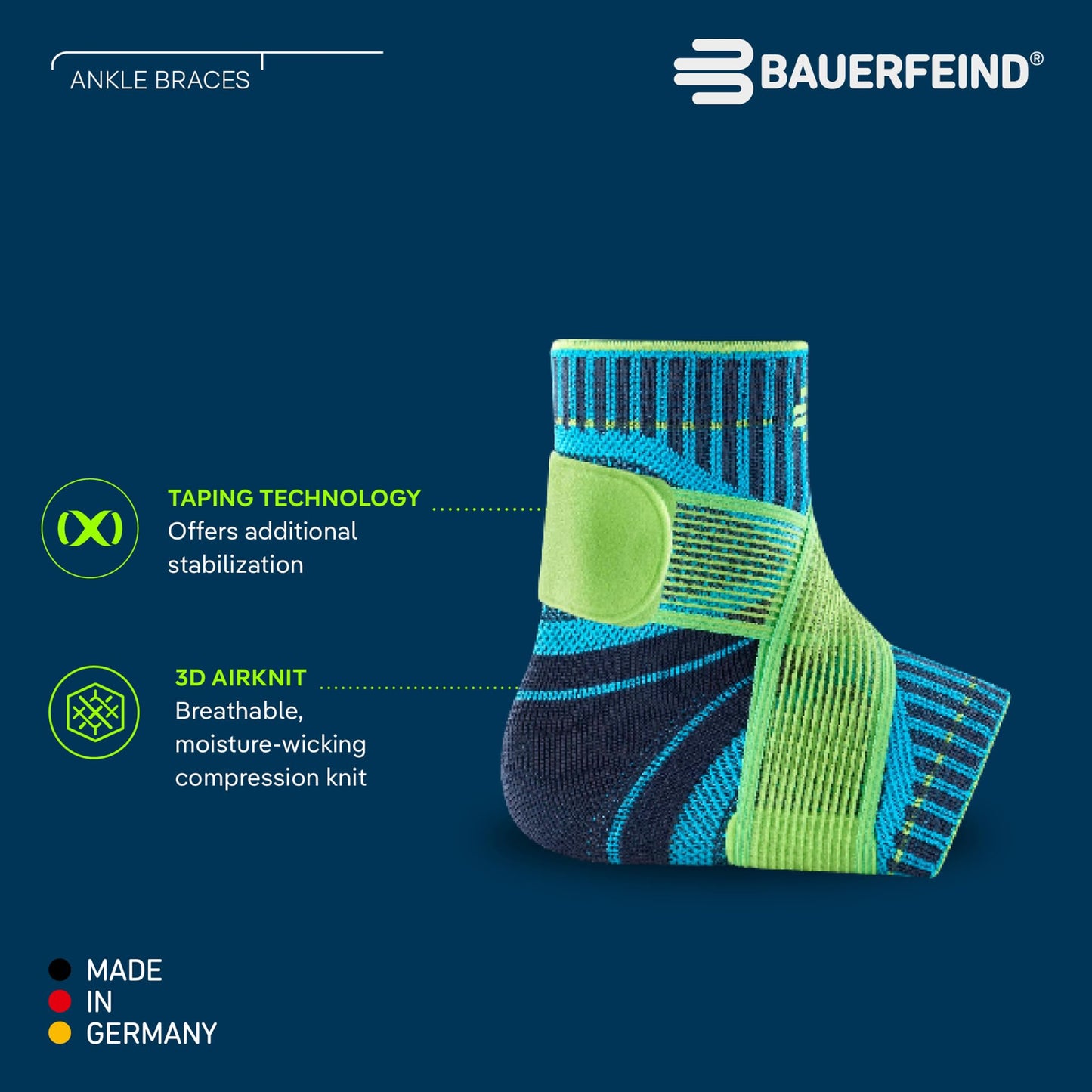 Bauerfeind Sports Ankle Support - Ankle Brace for Stabilization & Protection - Figure-8 Taping Strap - Targeted Compression - Lightweight & Durable (Rivera, Medium/Left)