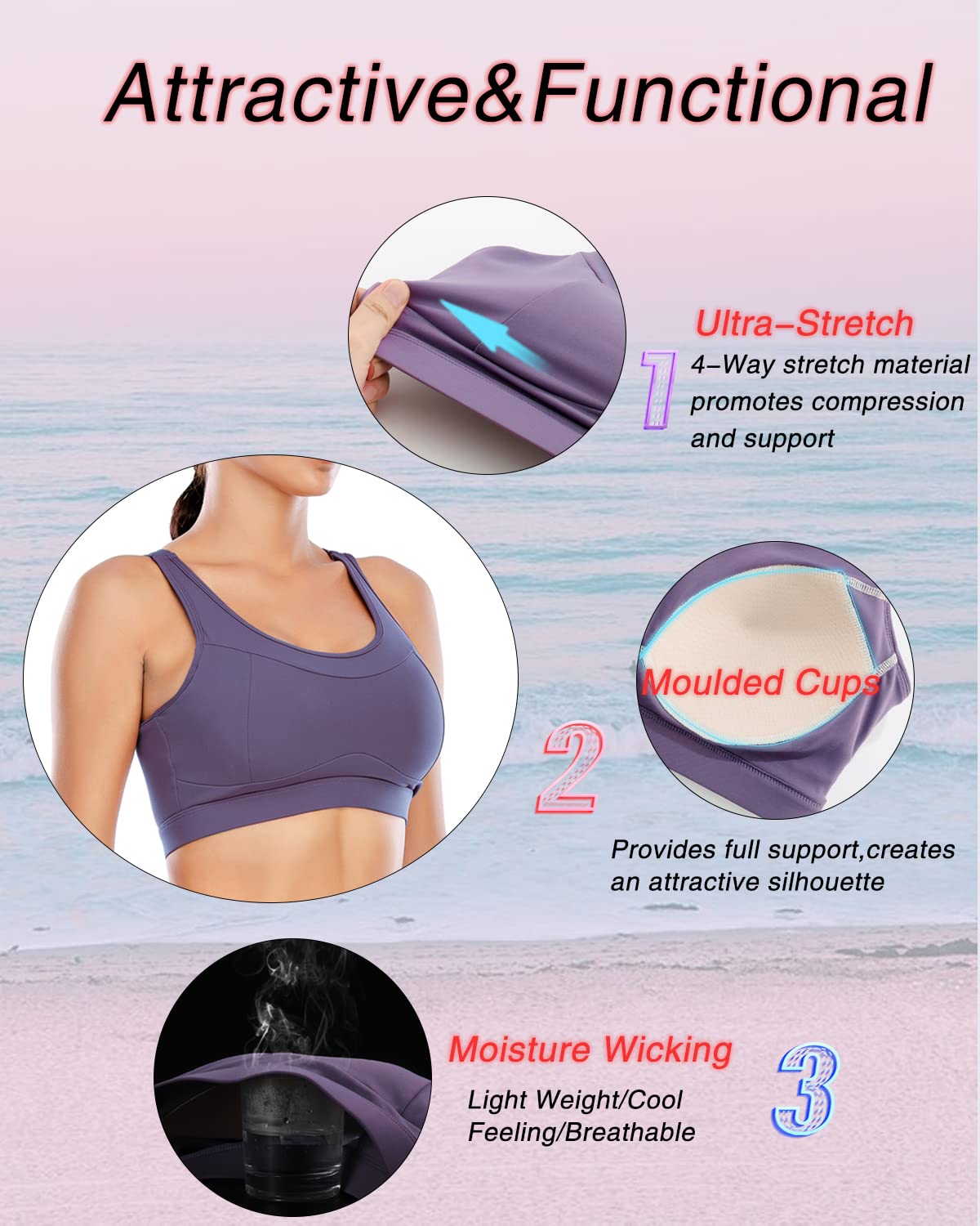RUNNING GIRL High Impact Sports Bras for Women,Racerback Bra Workout Crop Tops for Women(WX2667 Purple,L)