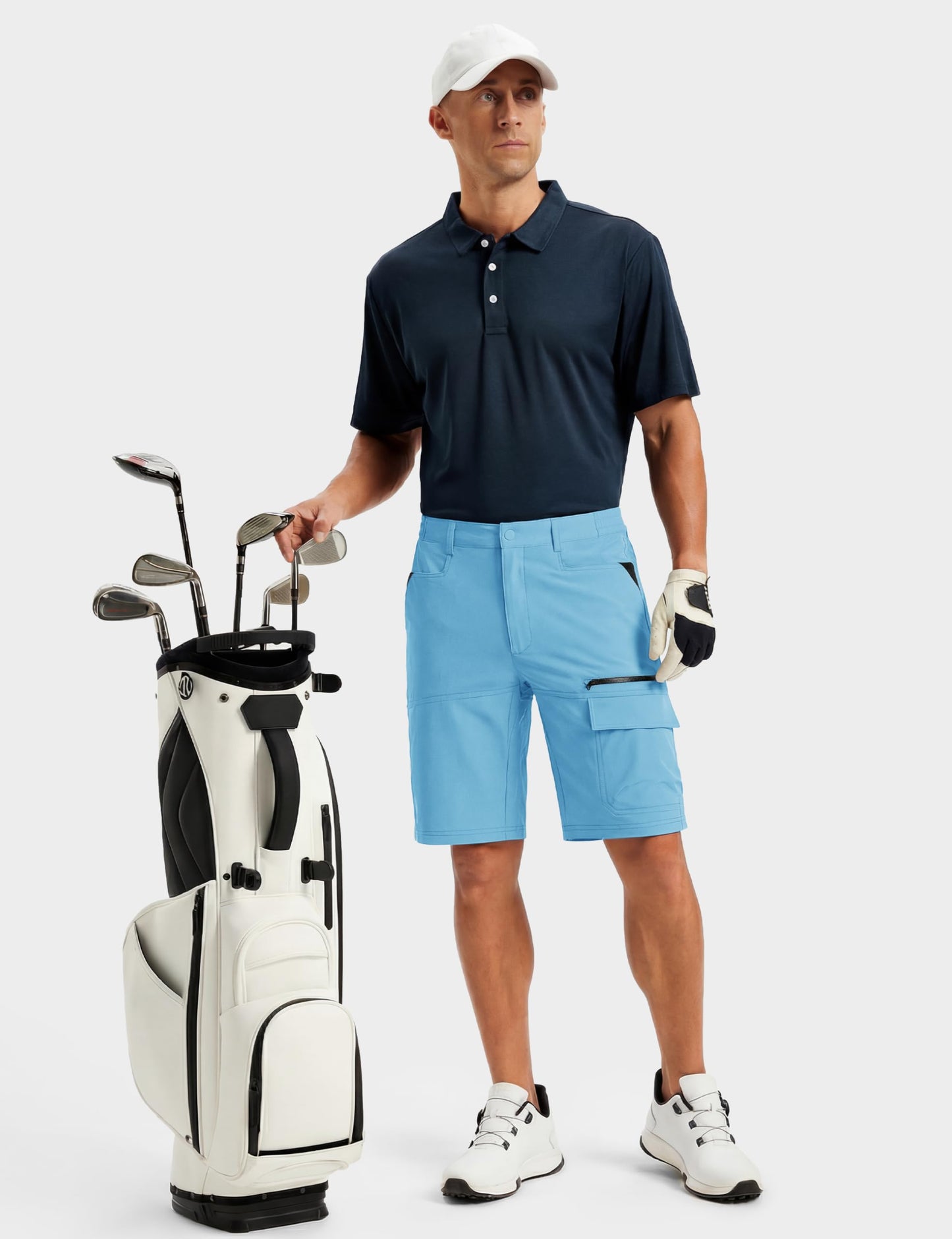 TACVASEN Mens 10" Hiking Shorts Golf Outdoor Lightweight Quick Dry Summer Casual Dress Fishing Shorts with Zipper Pockets Sky Blue 36