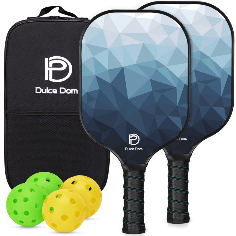 DULCE DOM Pickleball Paddles Set of 2, USAPA Approved Carbon Fiber Pickleball Set with Balls and Carrying Bag, Lightweight Pickle Ball Rackets for Beginners & Pros (Blue)