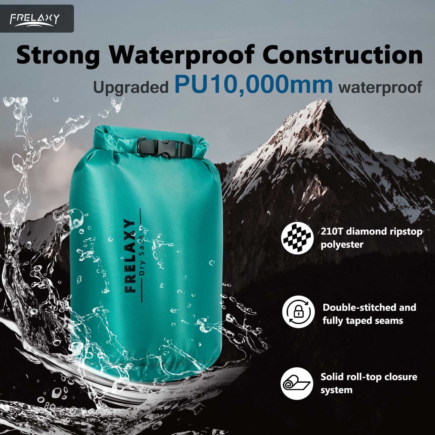 Frelaxy Waterproof Dry Bag 2 Pack/3 Pack, Lightweight Portable Dry Bags, 5L & 15L & 25L Durable Dry Sack Set Keep Gear Dry for Hiking, Camping, Boating, Backpacking, Kayaking (3 Pack - Turquoise)