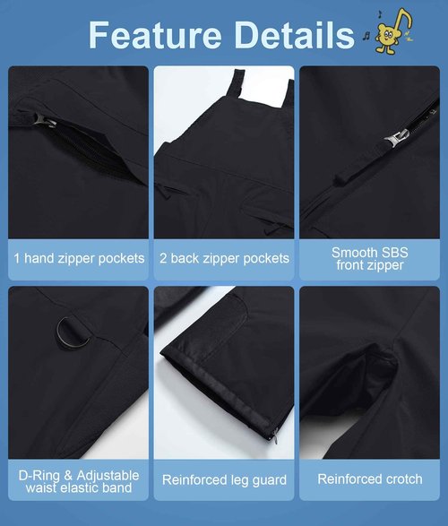 Pursky Boys' Waterproof Ski Pants Winter Insulated Pants Outdoor Mountain Snowboard Pants Kids Snow Pants Snow Bibs Girls Snowpants Youth Ski Bibs Husky Snowbibs Black 14/16