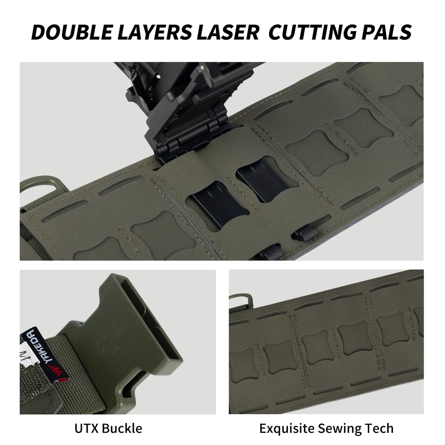 YAKEDA Tactical Battle Belt-3 in 1 Rigger Heavy Duty Combat Belt with 4 D-Rings for Work, Hunting & Outdoor,Training (Tan, L(40"-44"))