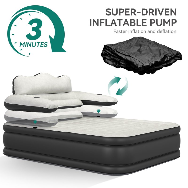 YITAHOME Queen Size Air Mattress with Headboard and Built-in Pump, 18in Blow Up Mattress with Carry Bag, and Nozzles for Home, Camping, and Travel