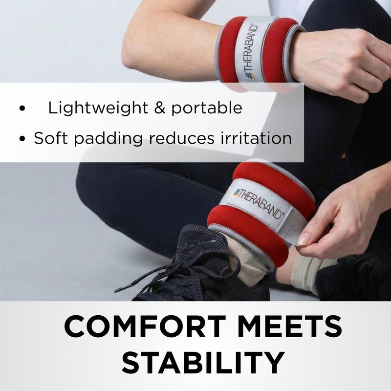 THERABAND Ankle Weights, Comfort Fit Wrist & Ankle Cuff Weight Set, Adjustable Walking Weights for Cardio, Home Workout, Ankle Strengthening & Physical Therapy, Red, 1 lb. Each, Set of 2, 2 Pounds