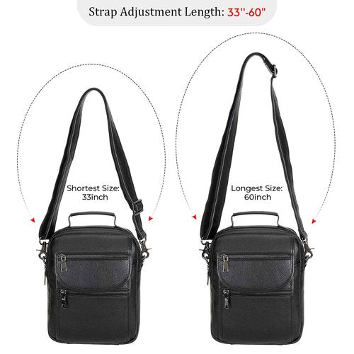 Polare Italian Cowhide Leather Messenger Bag Anti-Theft Shoulder Pouch Sling Bag Waterproof Purse Crossbody Bags Handbag (Black-B)