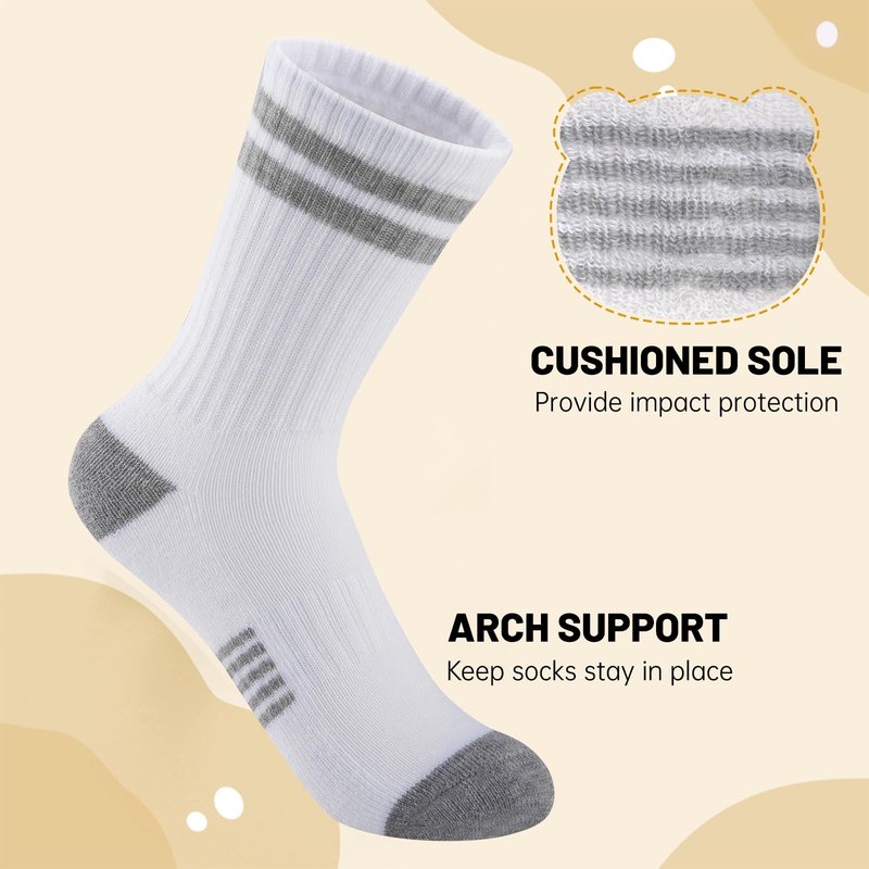 Comfoex 10 Pairs Boys Crew Long Athletic Socks for 4-6 6-8 8-10 Years Old Kids Calf Sports Half Cushioned