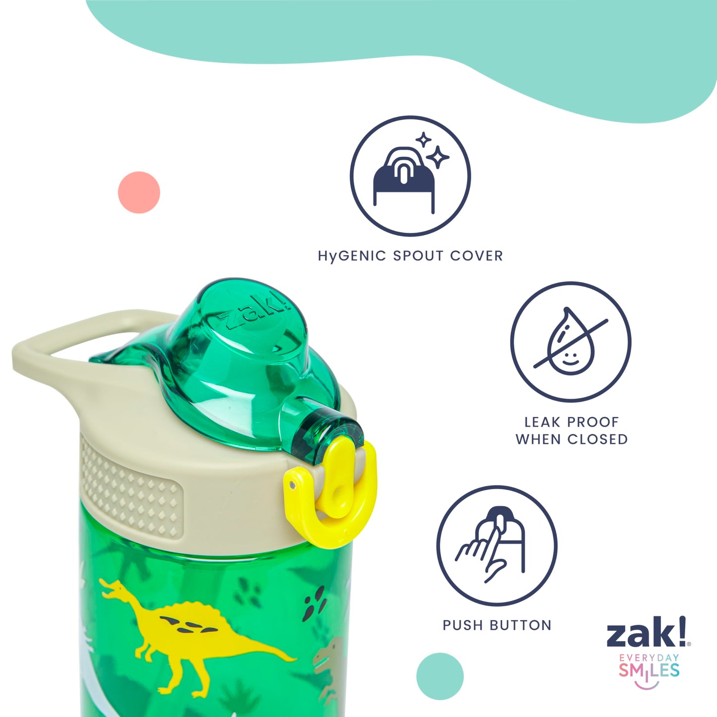Zak Designs Sanrio Sage Kids Water Bottle For School or Travel, 16oz Durable Plastic Water Bottle With Straw, Handle, and Leak-Proof, Pop-Up Spout Cover (Hello Kitty)