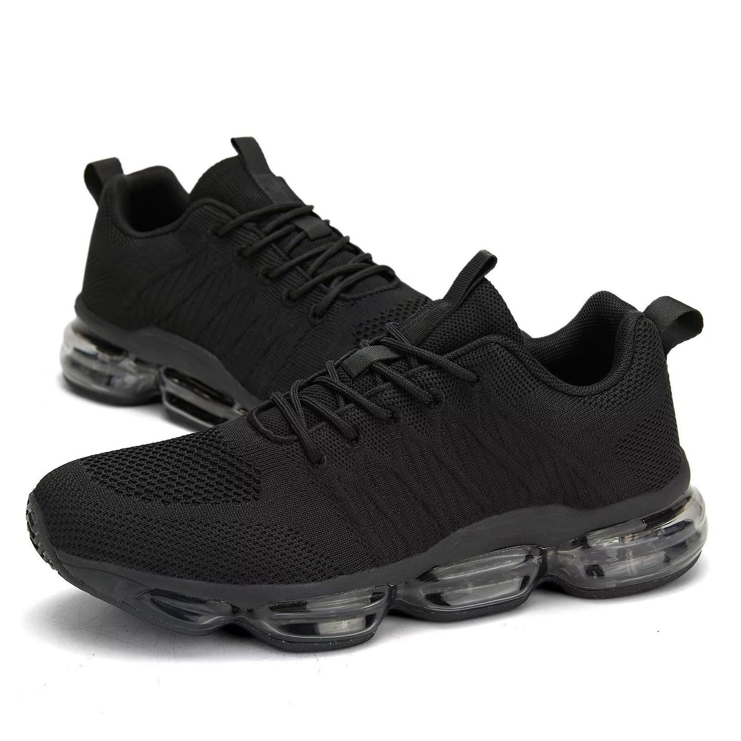 Men's Air Cushion Running Shoes Breathable Tennis Fashion Sneakers Non Slip Workout Casual Sport Gym Training Soft Sole Walking Shoes All Black