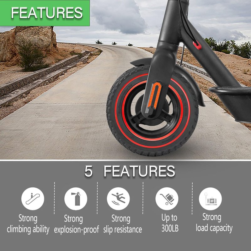 Felixstory 10 Inch Solid Tire: 10x2.125 Tubeless Tires for Turboant X7 Gotrax Apex Hiboy S2 Pro Max Hover-1 Journey Electric Scooter Replacement Wheels, 10x2/54-152 Front Rear Tyre Red 2pcs