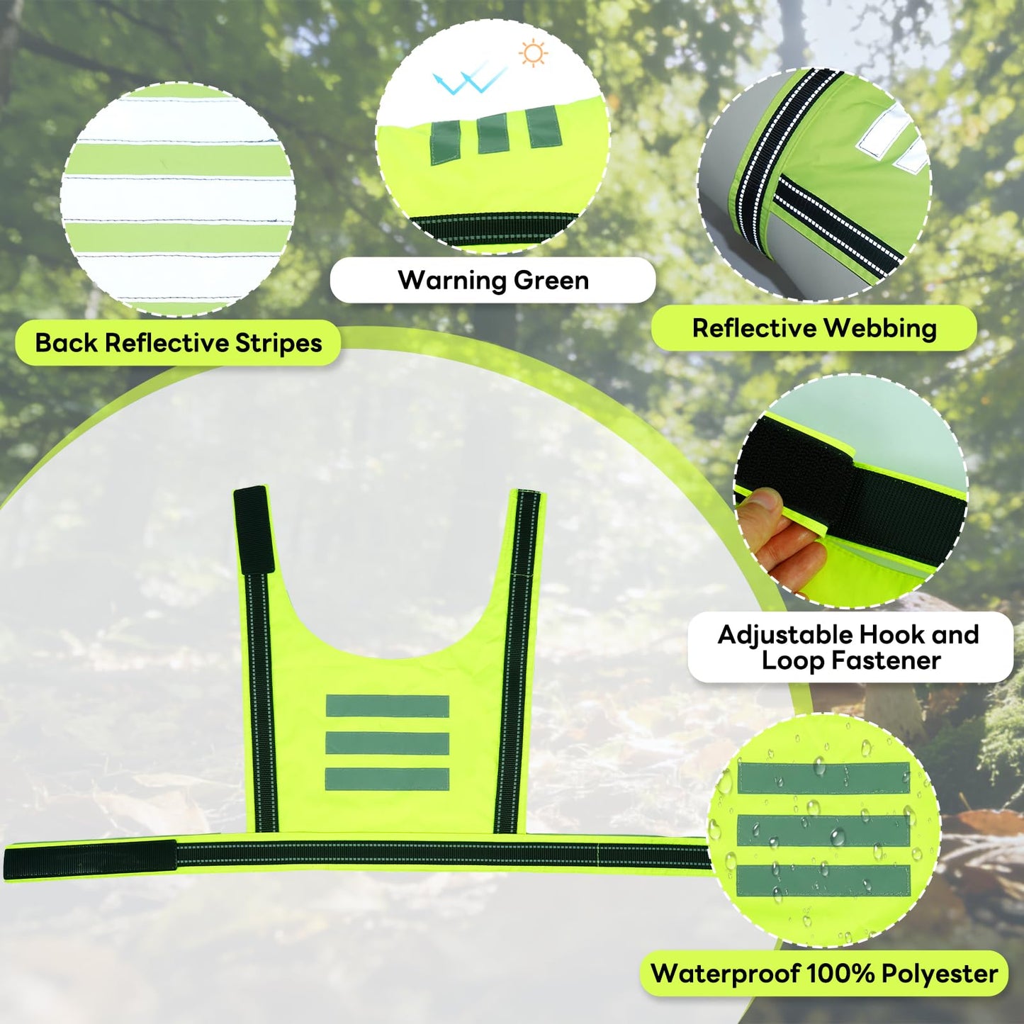 DENTRUN Dog Reflective Vest, High Visibility Safety Vest for Small Medium Large Dogs, Easy-On Adjustable Reflective Jacket for Outdoor Hunting Night Walking Jogging, Bright Green