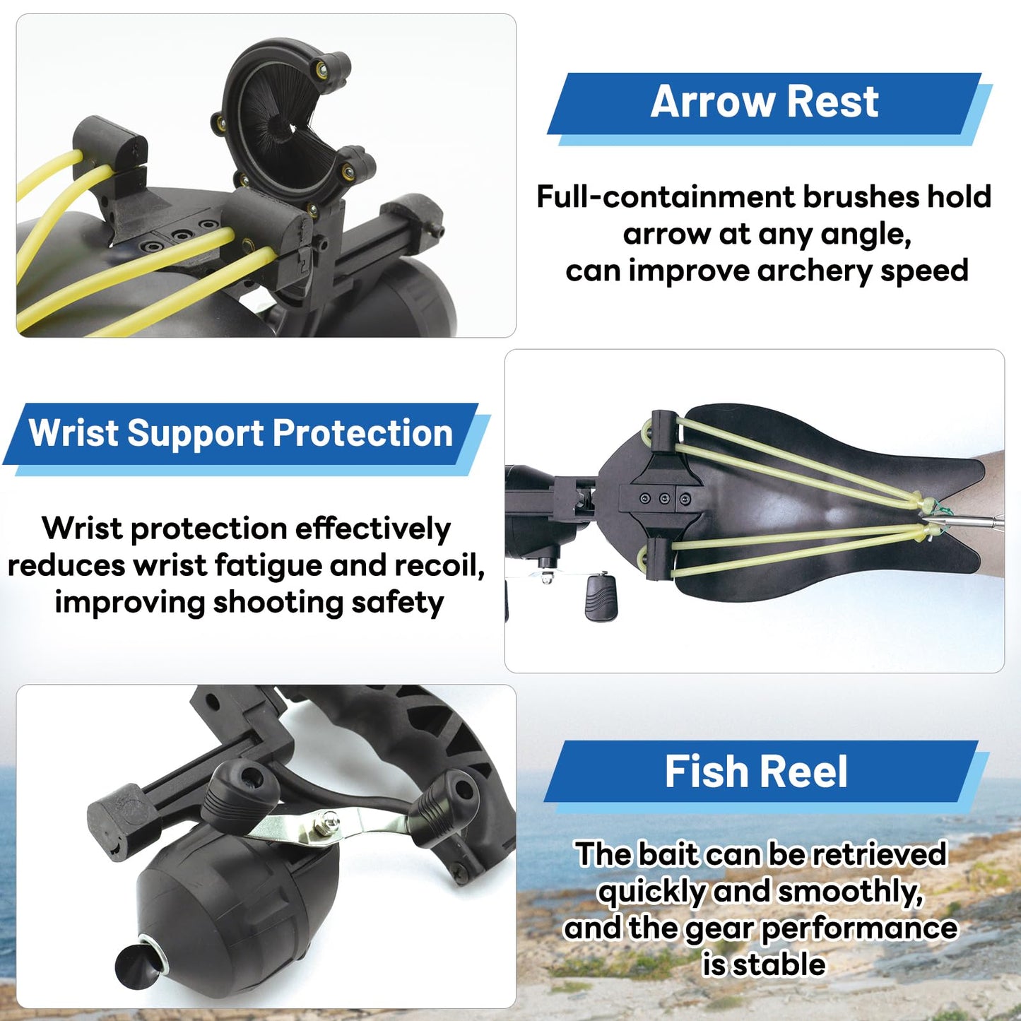HANDBAIGE Outdoor Hunting Fishing Slingshot Archery Arrow Shooting Ammo Balls Multifunction Catapult Slingshot with Fishing Reel, Arrow Brush,Rubber Bands Fish Kit