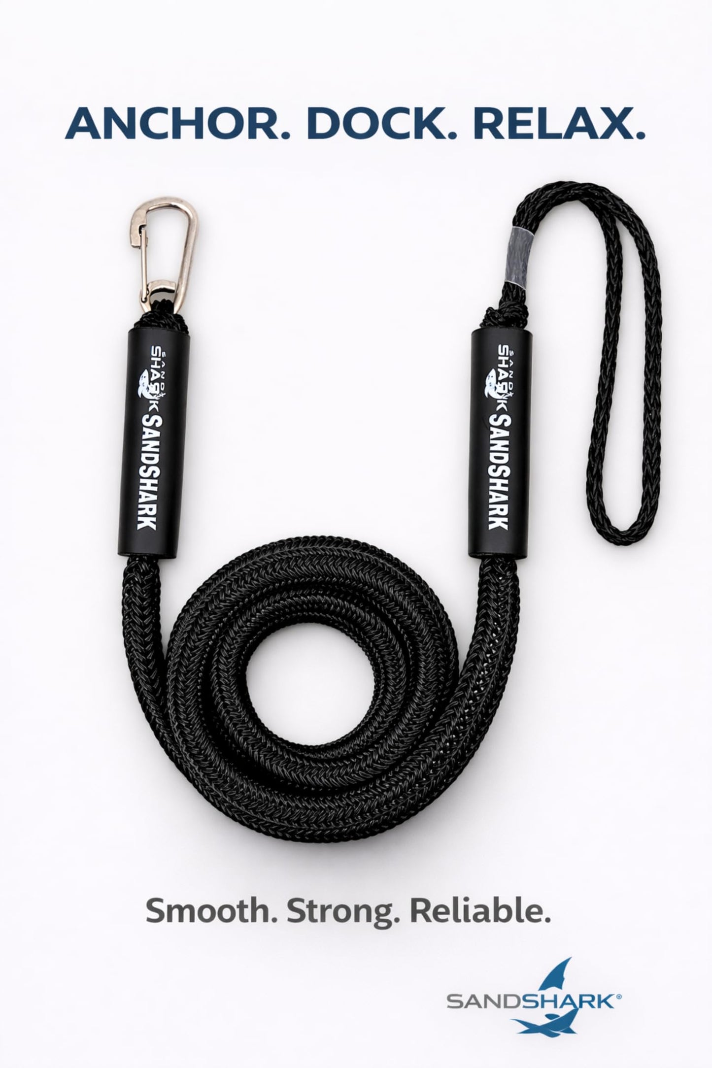 SandShark Premium Anchor Bungee Dock Line. Boat Accessories Anchor Line Absorbs Shock to Anchors and Docks w/Stainless Steel Clip - Black - 7-14ft